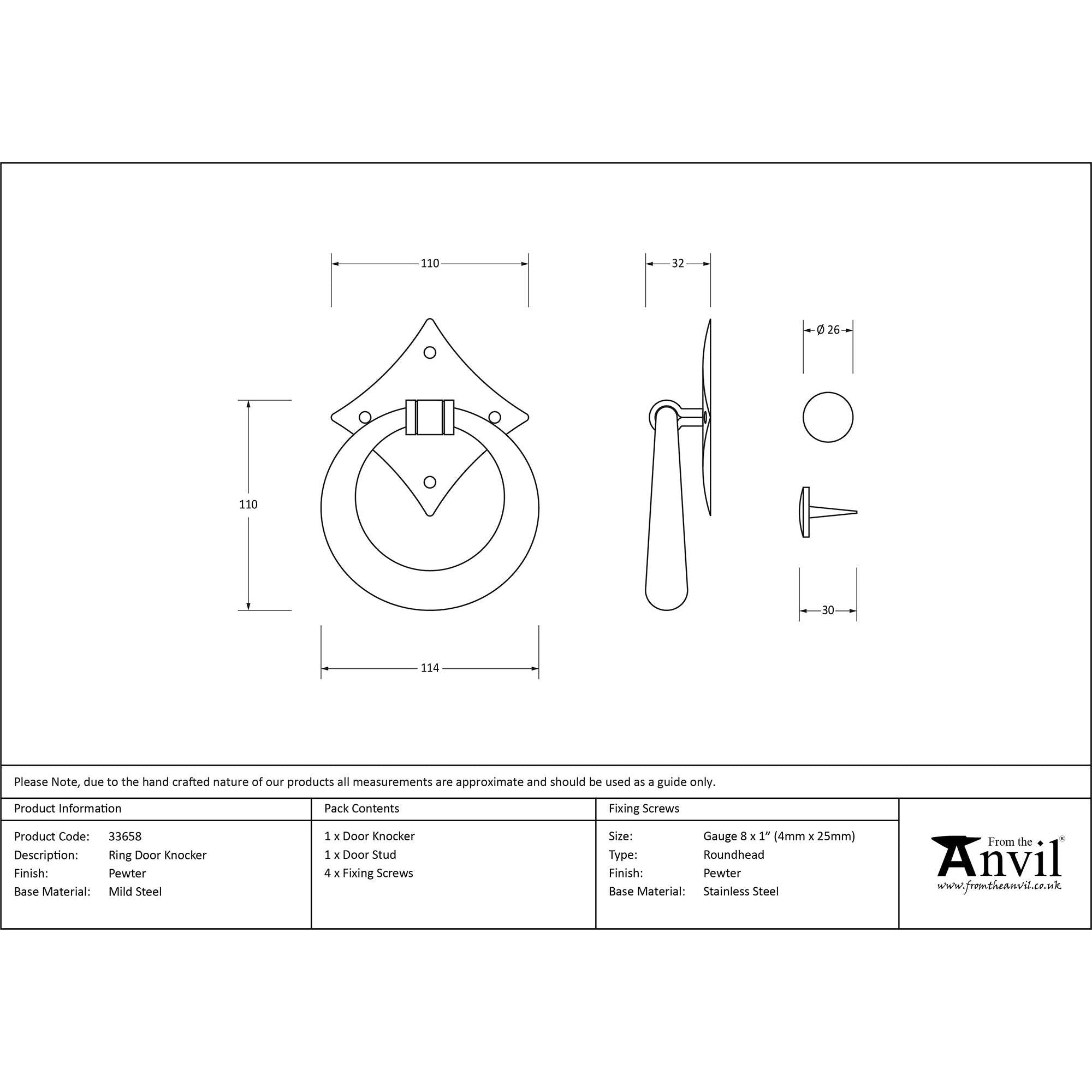 Pewter Ring Door Knocker | From The Anvil - Surface Fixed Door Knockers - From The Anvil - Yester Home