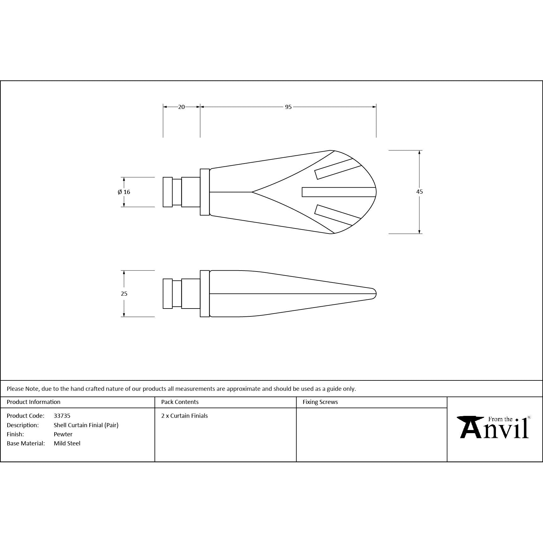 Pewter Shell Curtain Finial (pair) | From The Anvil - Finials - From The Anvil - Yester Home