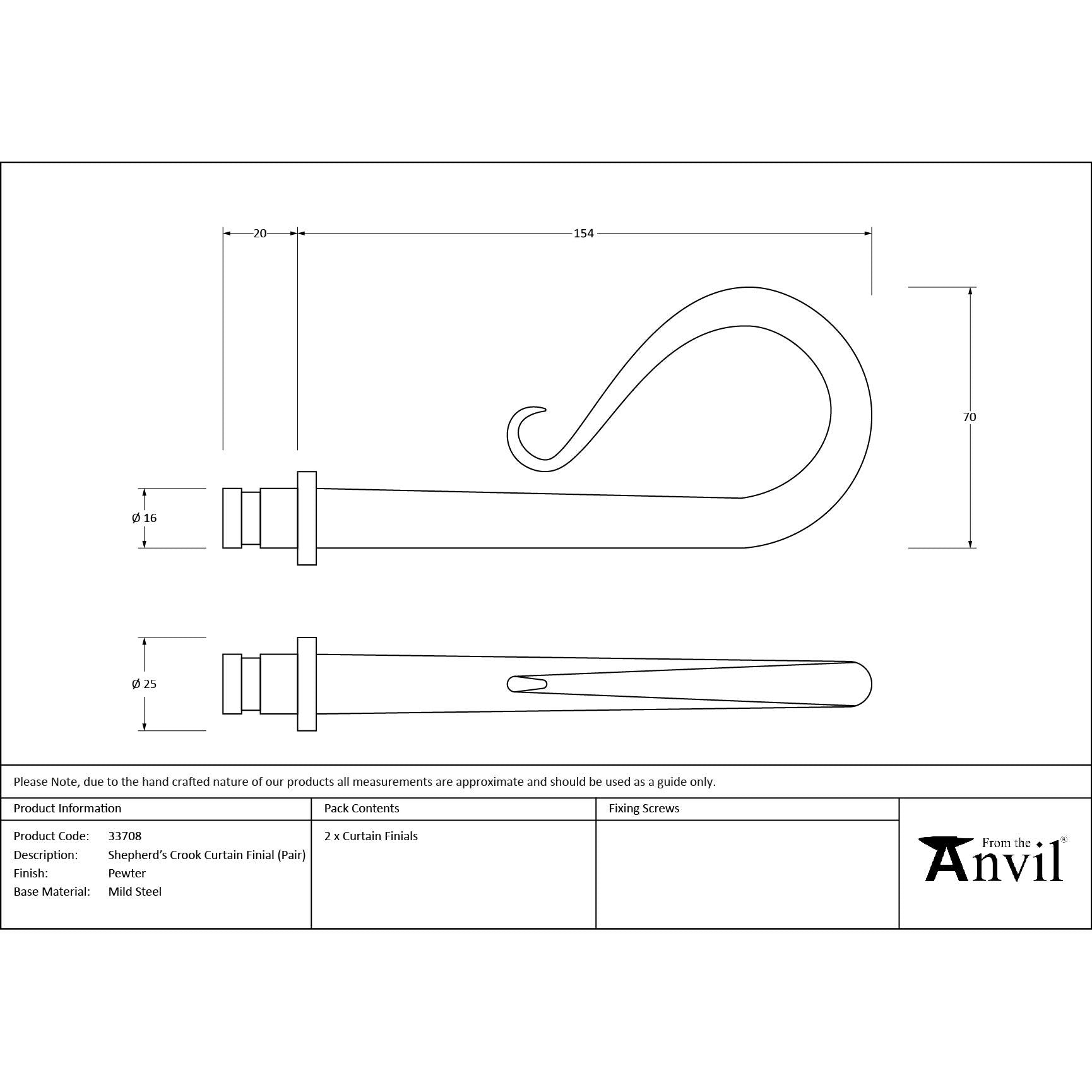 Pewter Shepherd's Crook Curtain Finial (pair) | From The Anvil - Finials - From The Anvil - Yester Home
