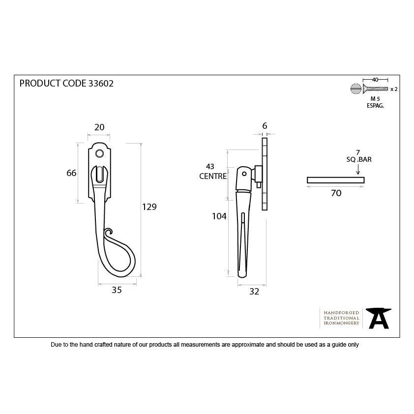 Pewter Shepherd's Crook Espag - RH | From The Anvil-Espag. Fasteners-Yester Home