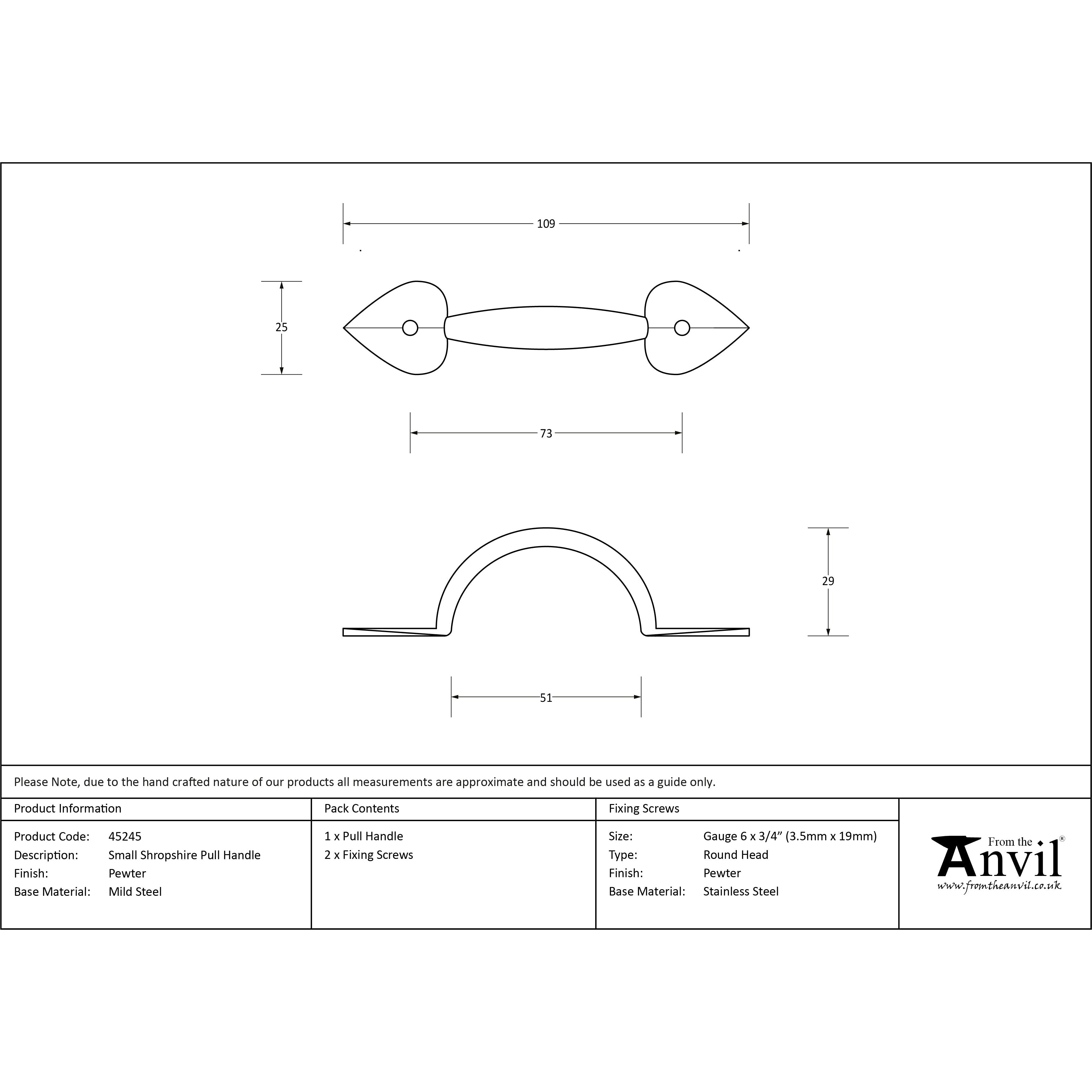 Pewter Small Shropshire Pull Handle | From The Anvil-D Handles-Yester Home