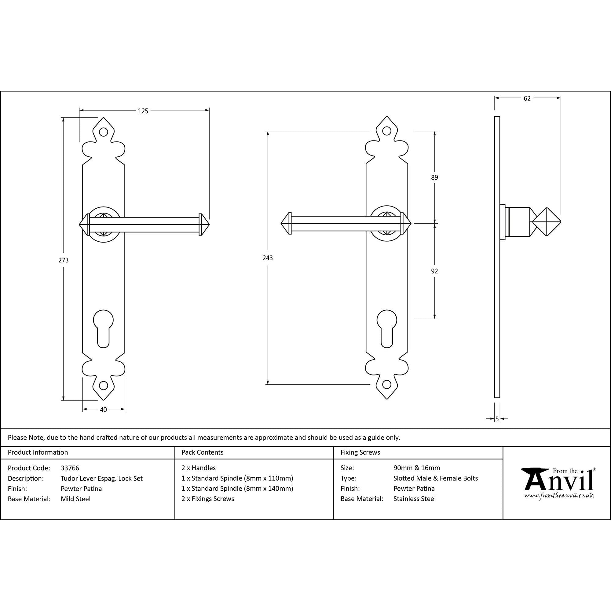 Pewter Tudor Lever Espag. Lock Set | From The Anvil - Espagnolette - From The Anvil - Yester Home