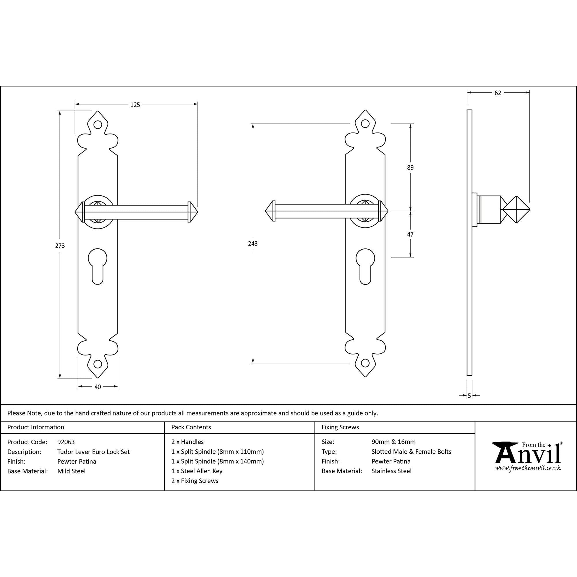 Pewter Tudor Lever Euro Lock Set | From The Anvil - Lever Euro - From The Anvil - Yester Home
