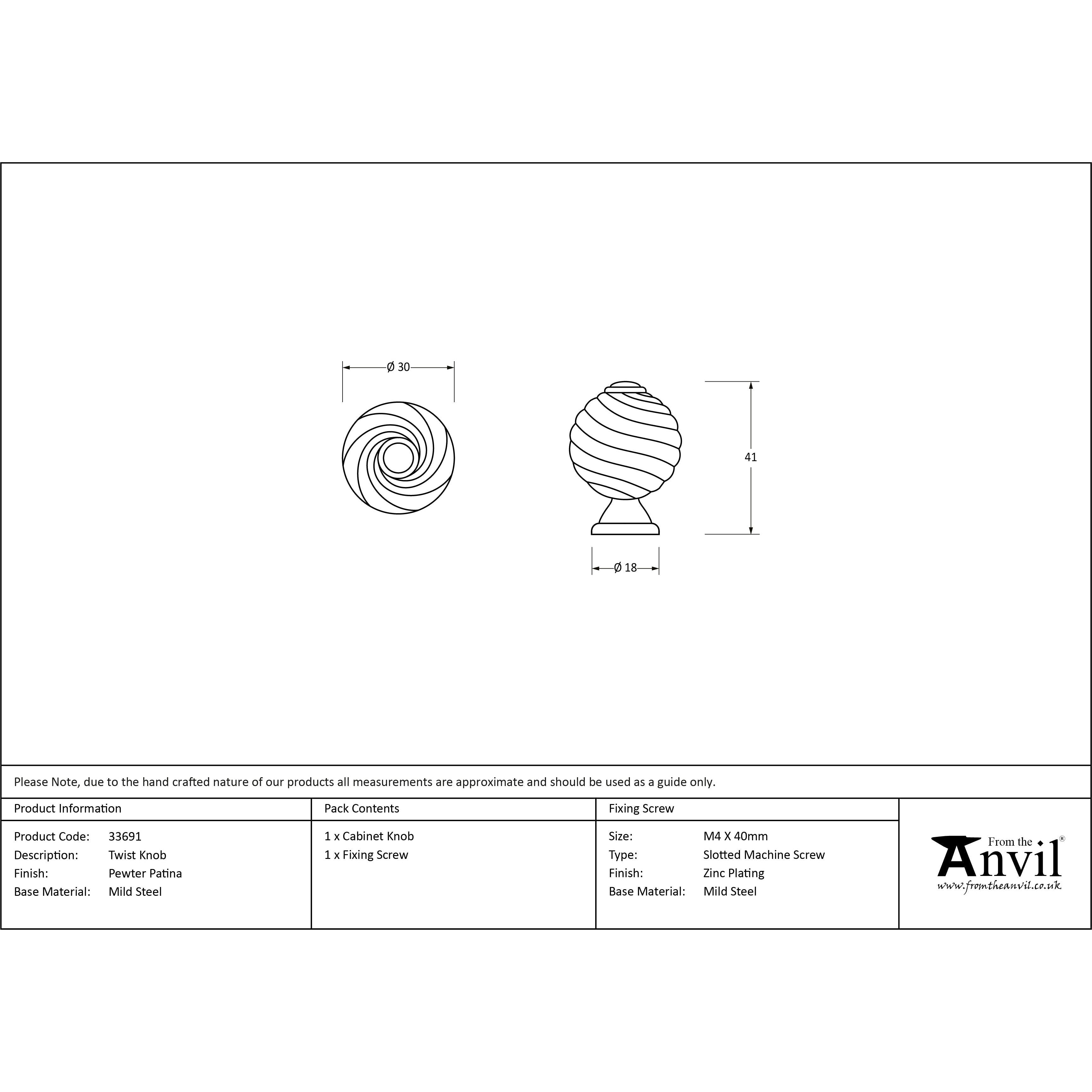 Pewter Twist Cabinet Knob | From The Anvil-Cabinet Knobs-Yester Home