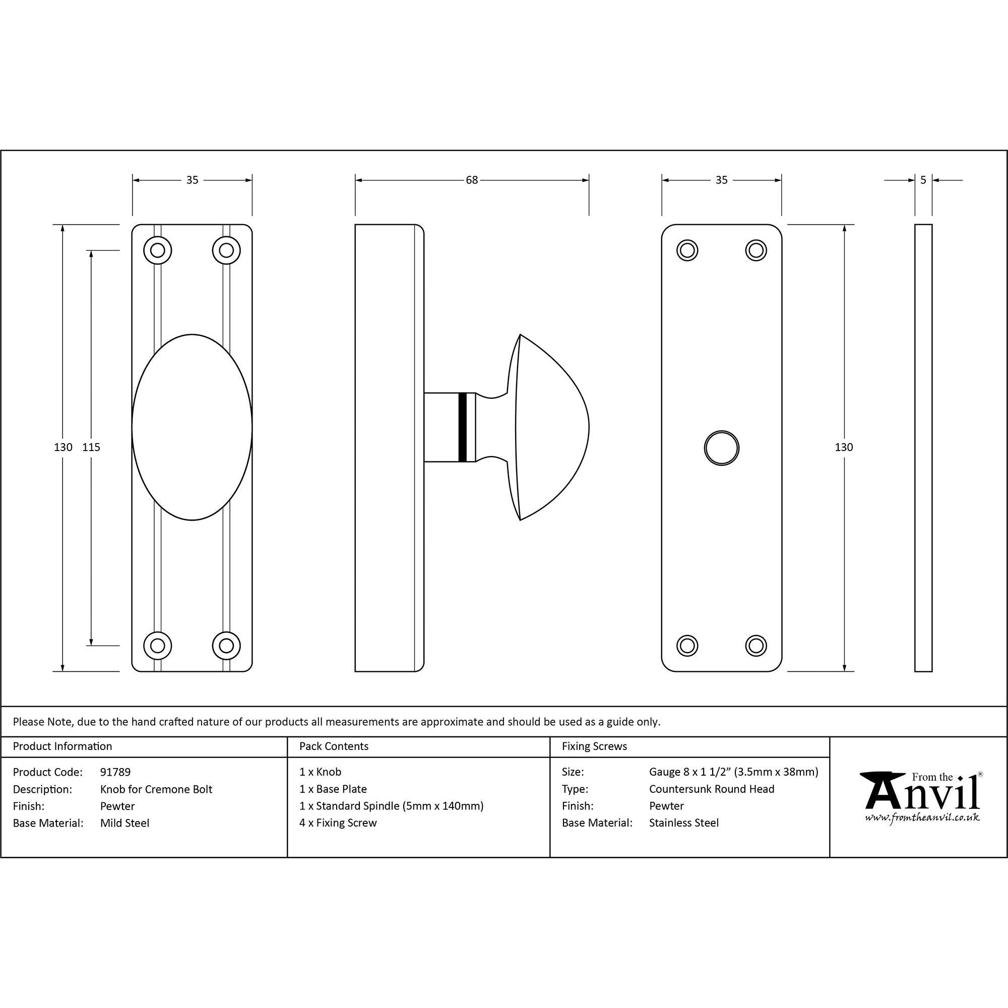 Pewter knob for Cremone Bolt | From The Anvil - Bolts - From The Anvil - Yester Home
