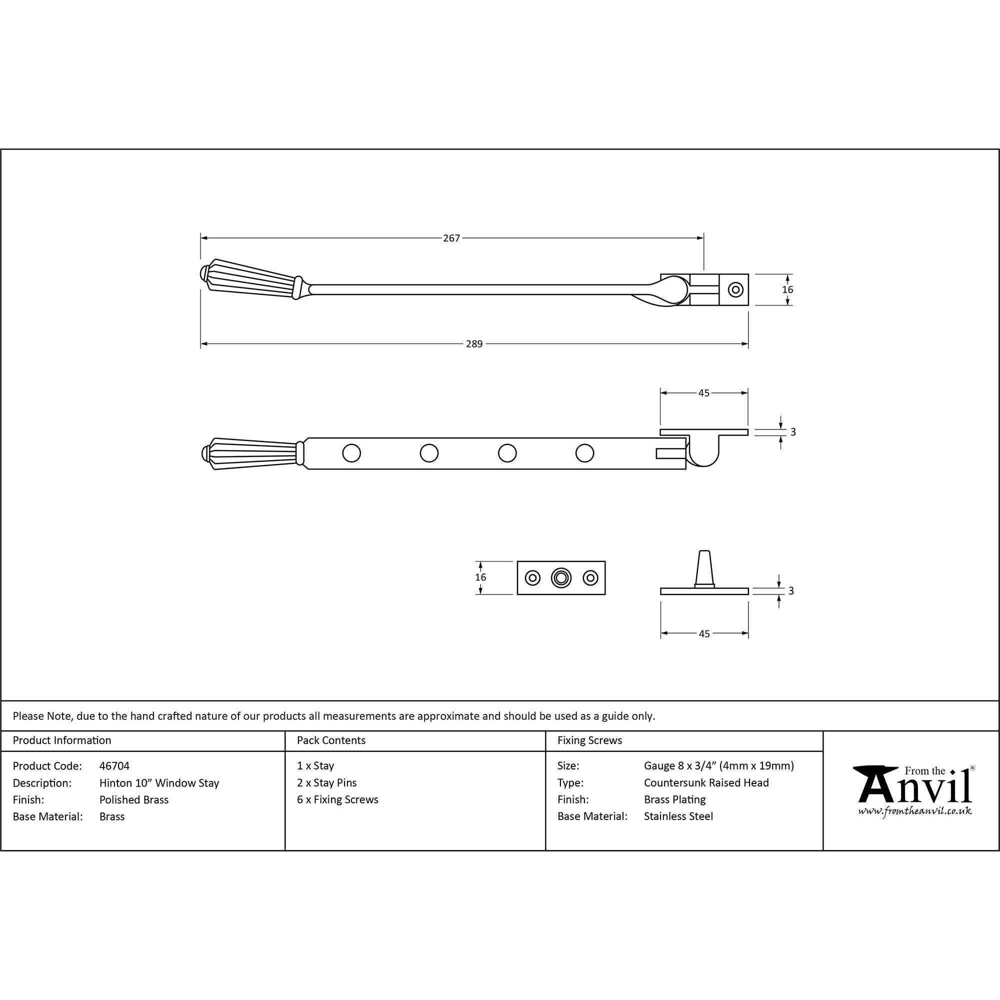 Polished Brass 10" Hinton Stay | From The Anvil - Stays - From The Anvil - Yester Home
