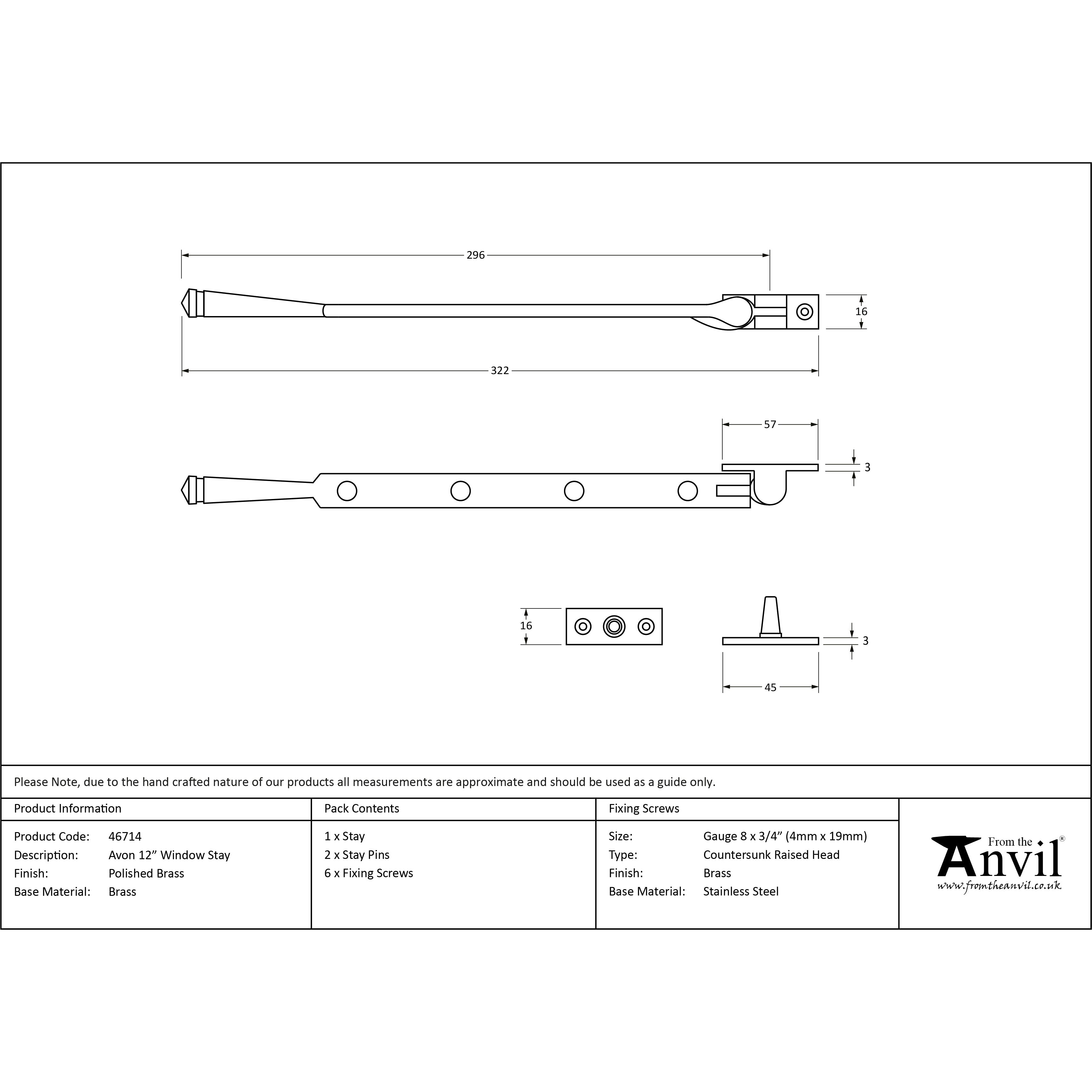 Polished Brass 12" Avon Stay | From The Anvil-Stays-Yester Home