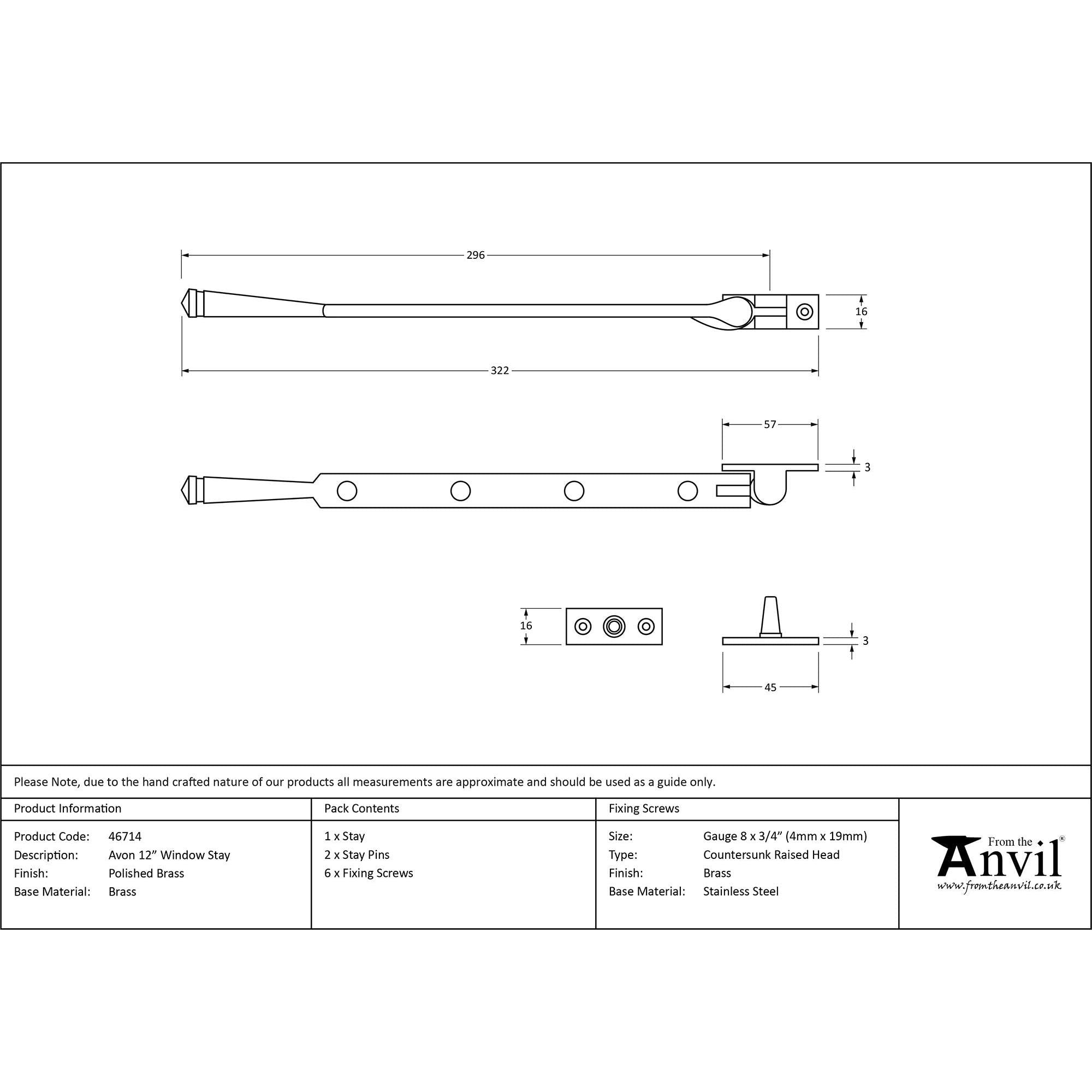 Polished Brass 12" Avon Stay | From The Anvil - Stays - From The Anvil - Yester Home
