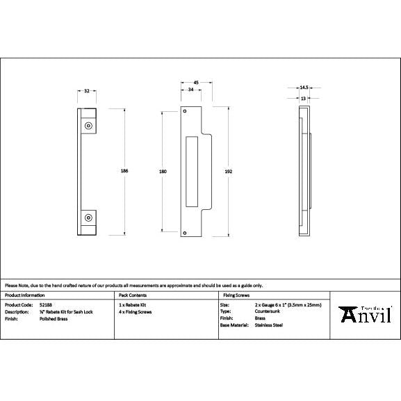 Polished Brass ½" Rebate Kit for Sash Lock - Sash Locks - From The Anvil - Yester Home
