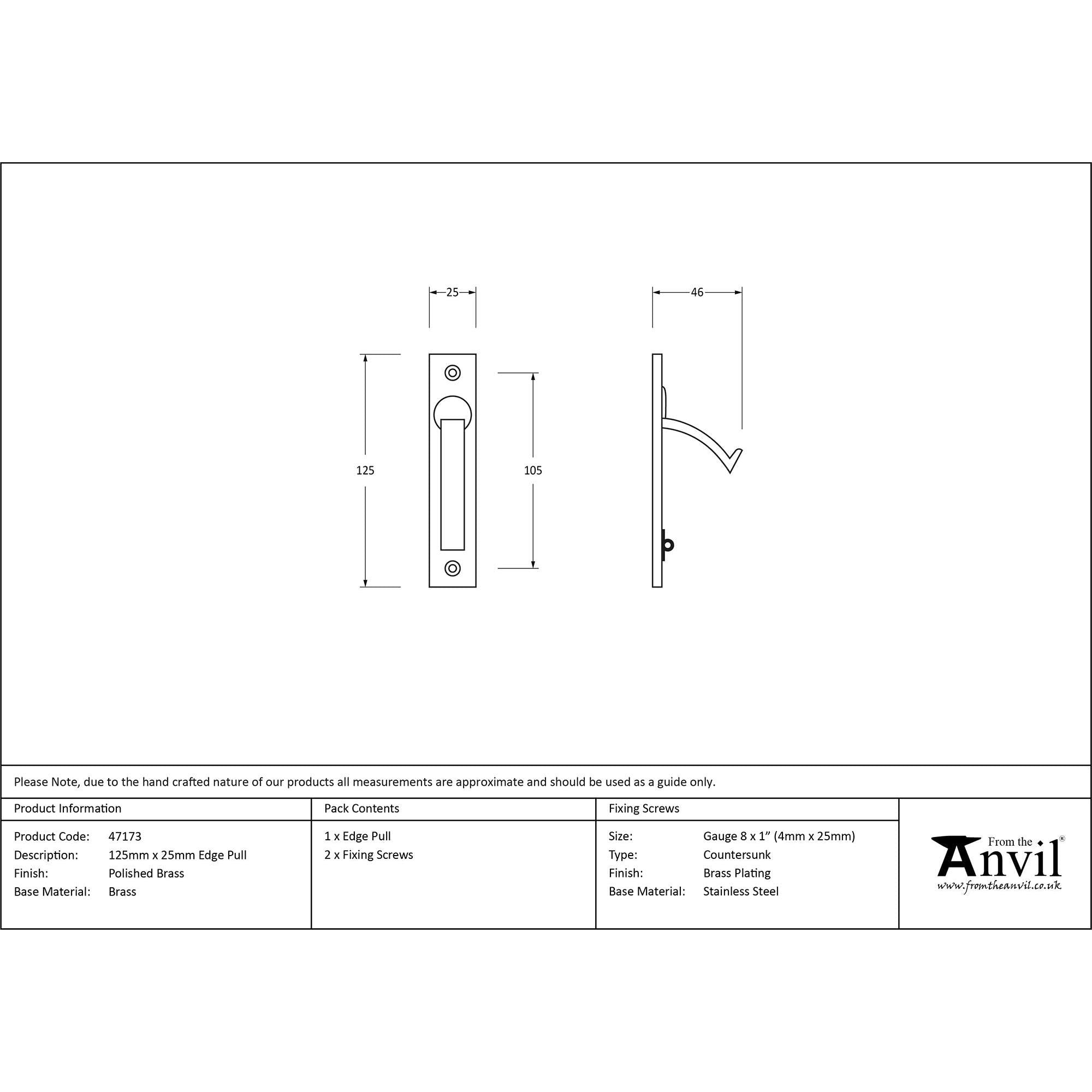 Polished Brass 125mm x 25mm Edge Pull | From The Anvil - Cabinet Pulls - From The Anvil - Yester Home