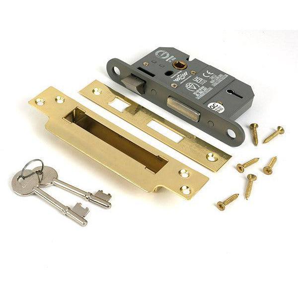 Polished Brass 2½" 5 Lever BS Sash Lock - Sash Locks - From The Anvil - Yester Home