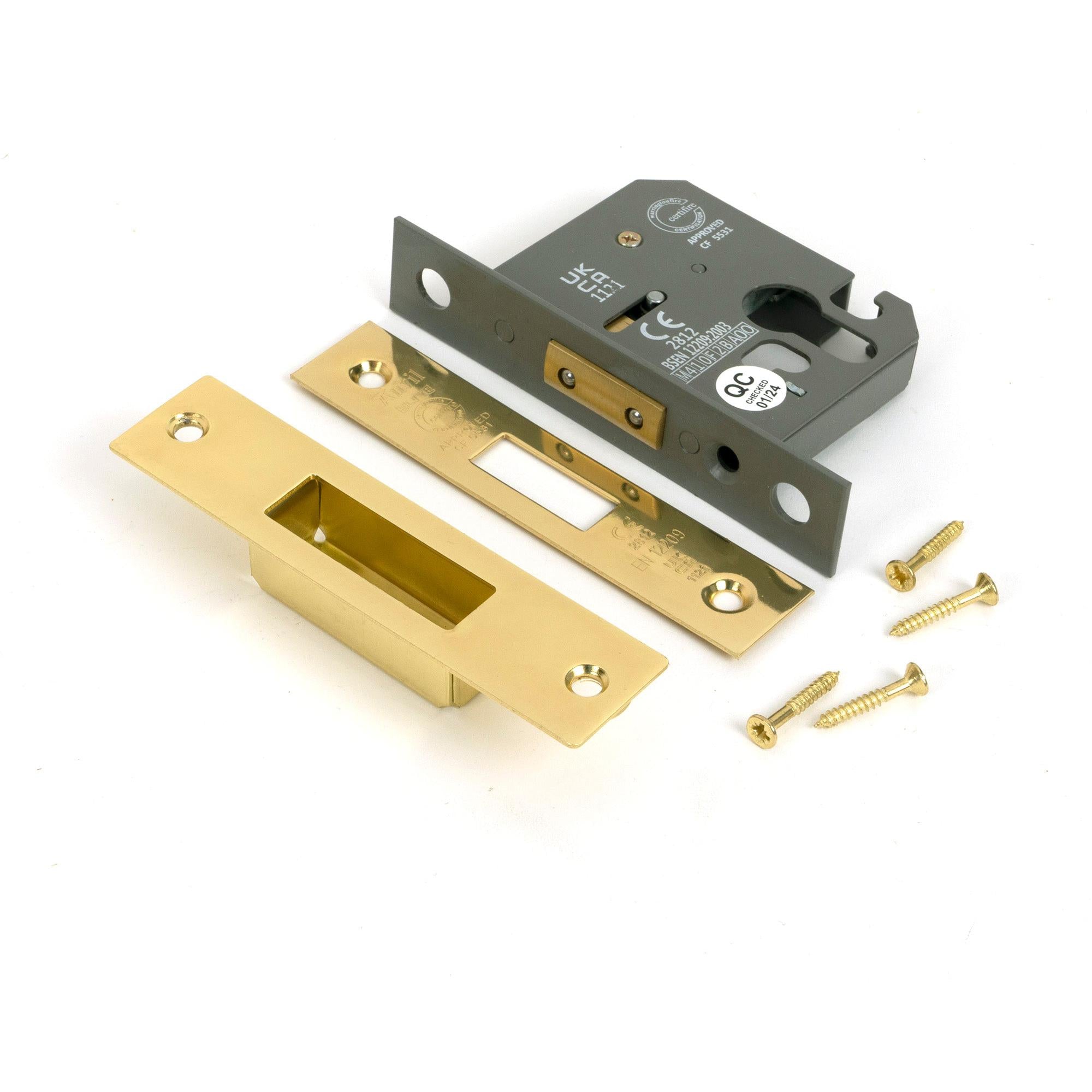 Polished Brass 2½" Euro Profile Dead Lock - Deadlocks & Deadbolts - From The Anvil - Yester Home