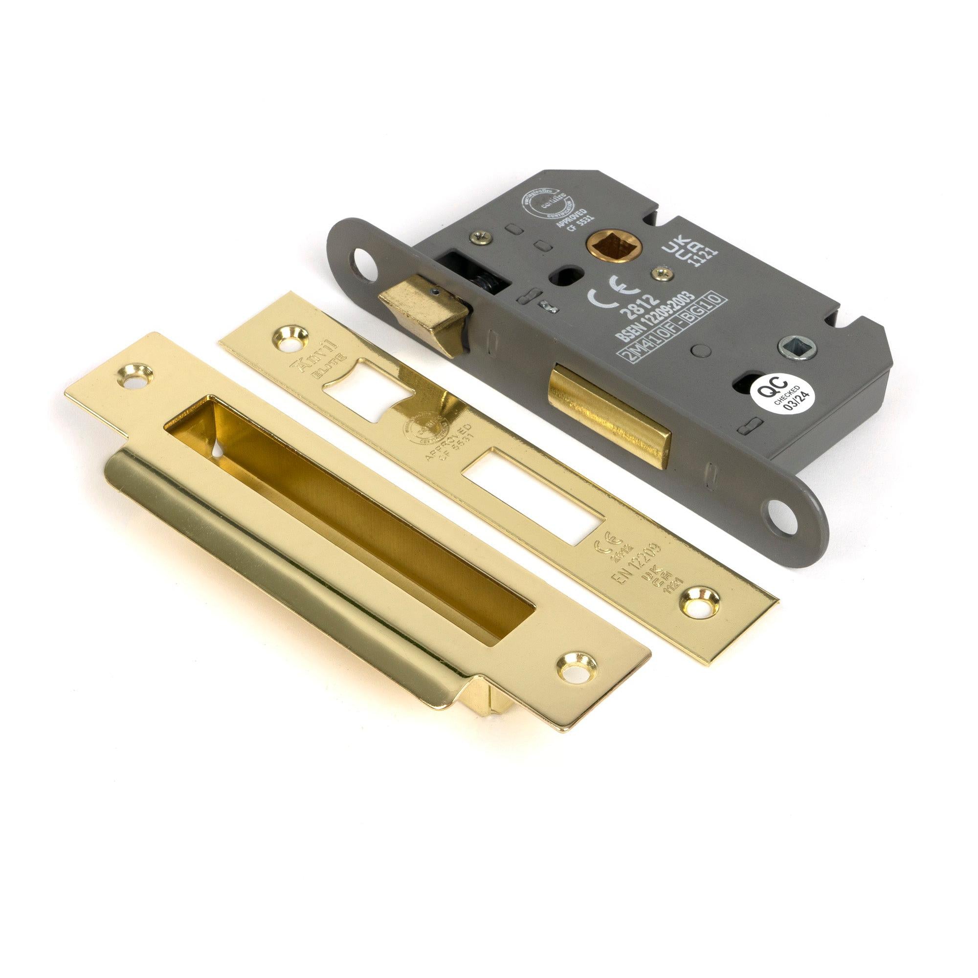 Polished Brass 2½" Heavy Duty Bathroom Mortice Lock - Bathroom Locks - From The Anvil - Yester Home