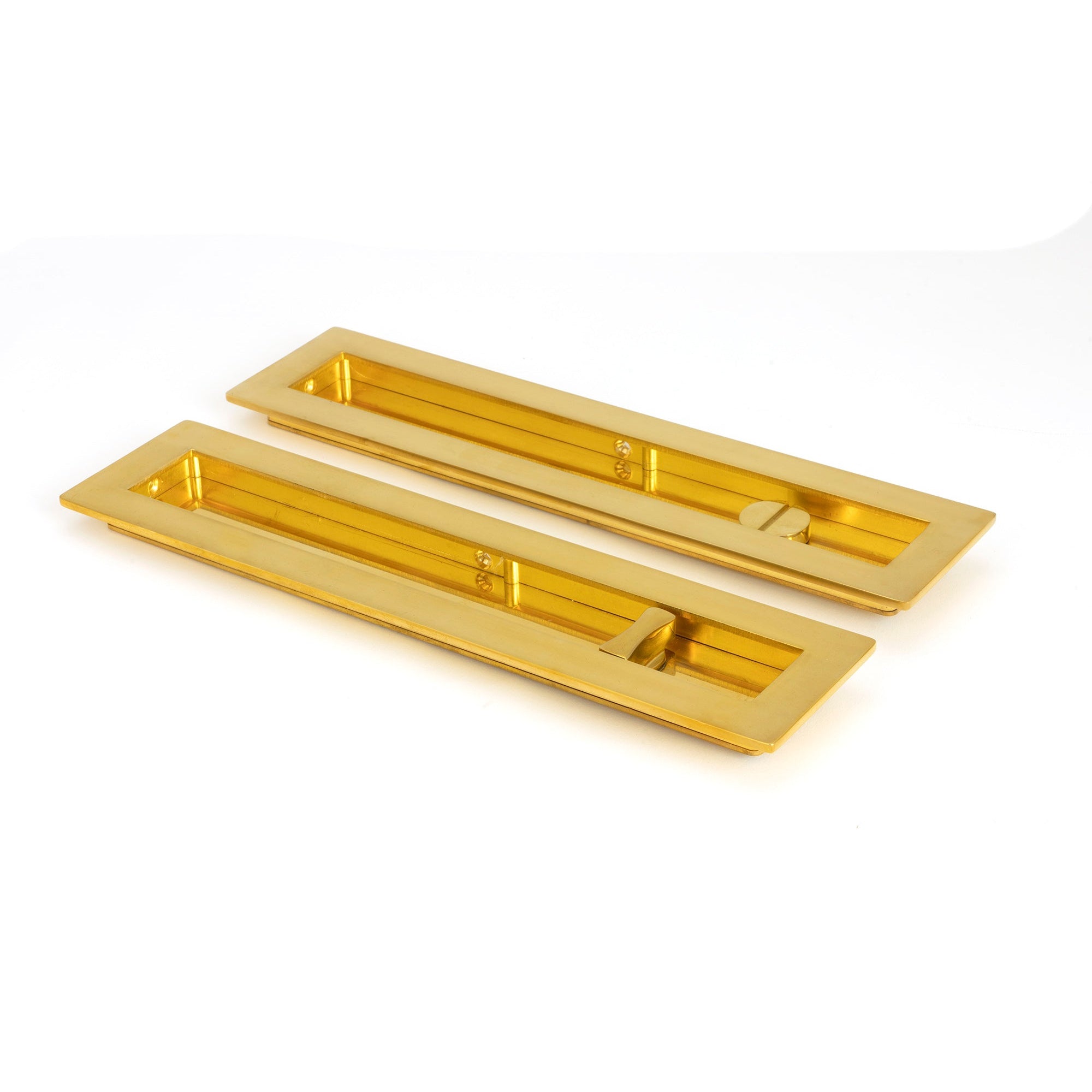 Polished Brass 250mm Plain Rectangular Pull - Privacy Set | From The Anvil-Cabinet Pulls-Yester Home