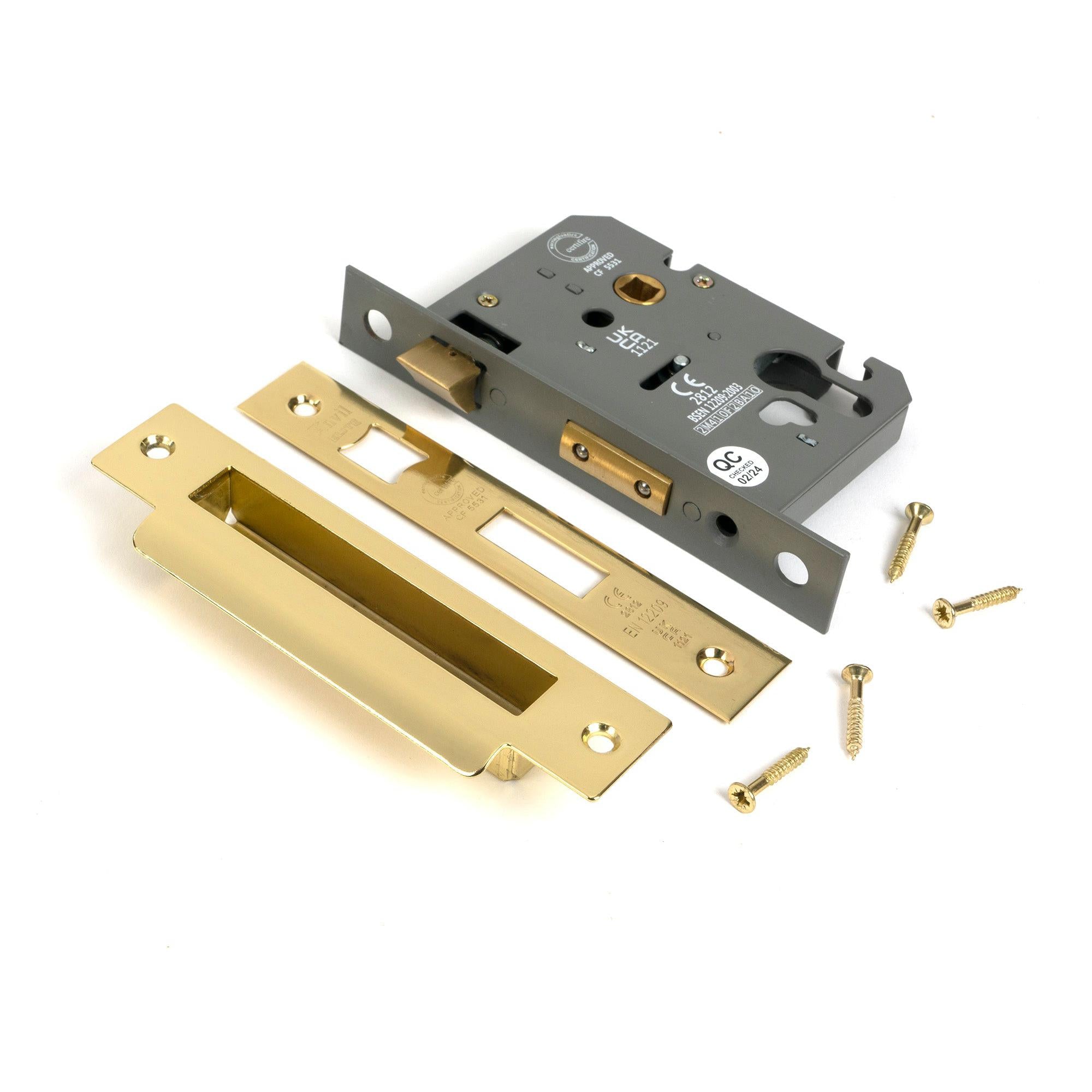 Polished Brass 3" Euro Profile Sash Lock - Euro Locks - From The Anvil - Yester Home