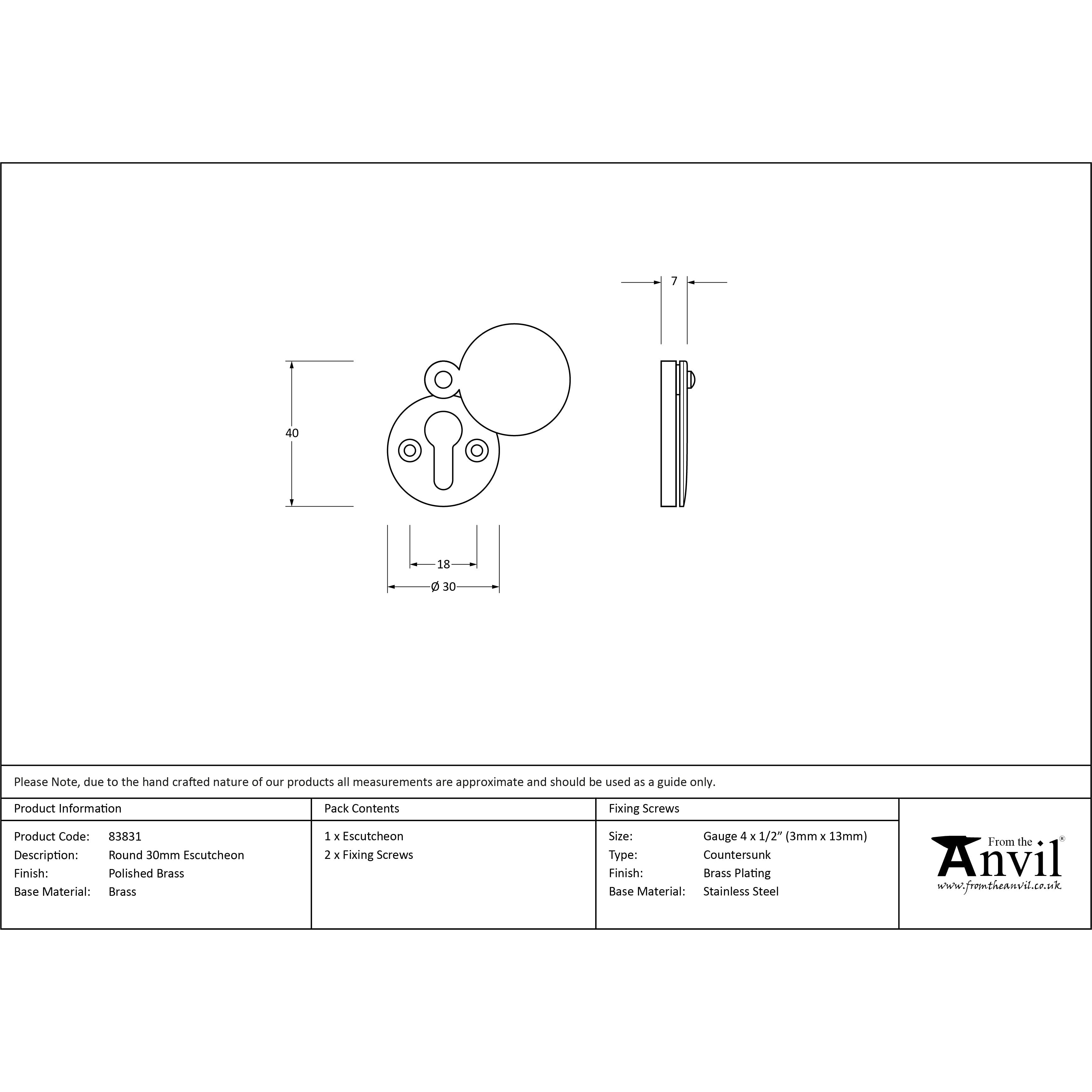Polished Brass 30mm Round Escutcheon | From The Anvil-Escutcheons-Yester Home
