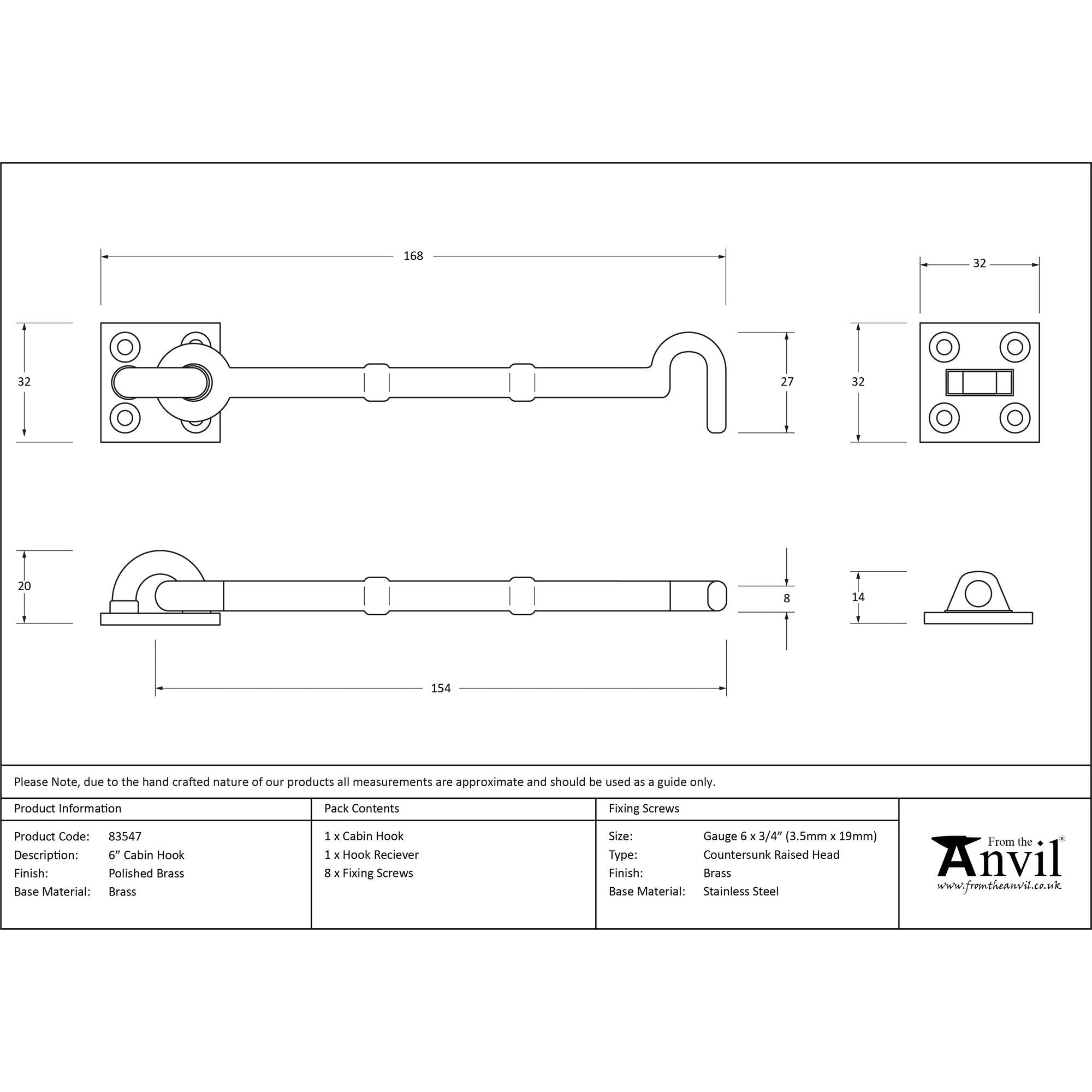 Polished Brass 6" Cabin Hook | From The Anvil - Cabin Hooks - From The Anvil - Yester Home