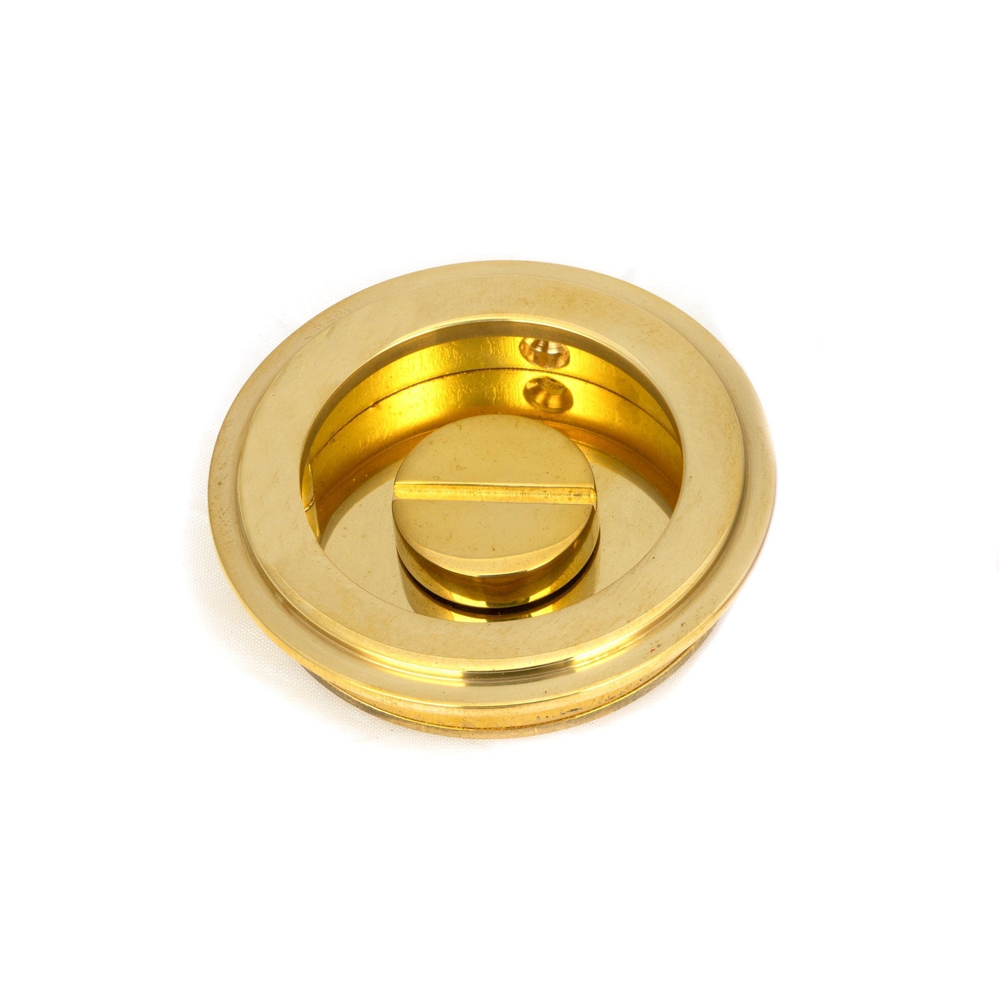 Polished Brass 60mm Art Deco Round Pull - Privacy Set | From The Anvil-Cabinet Pulls-Yester Home