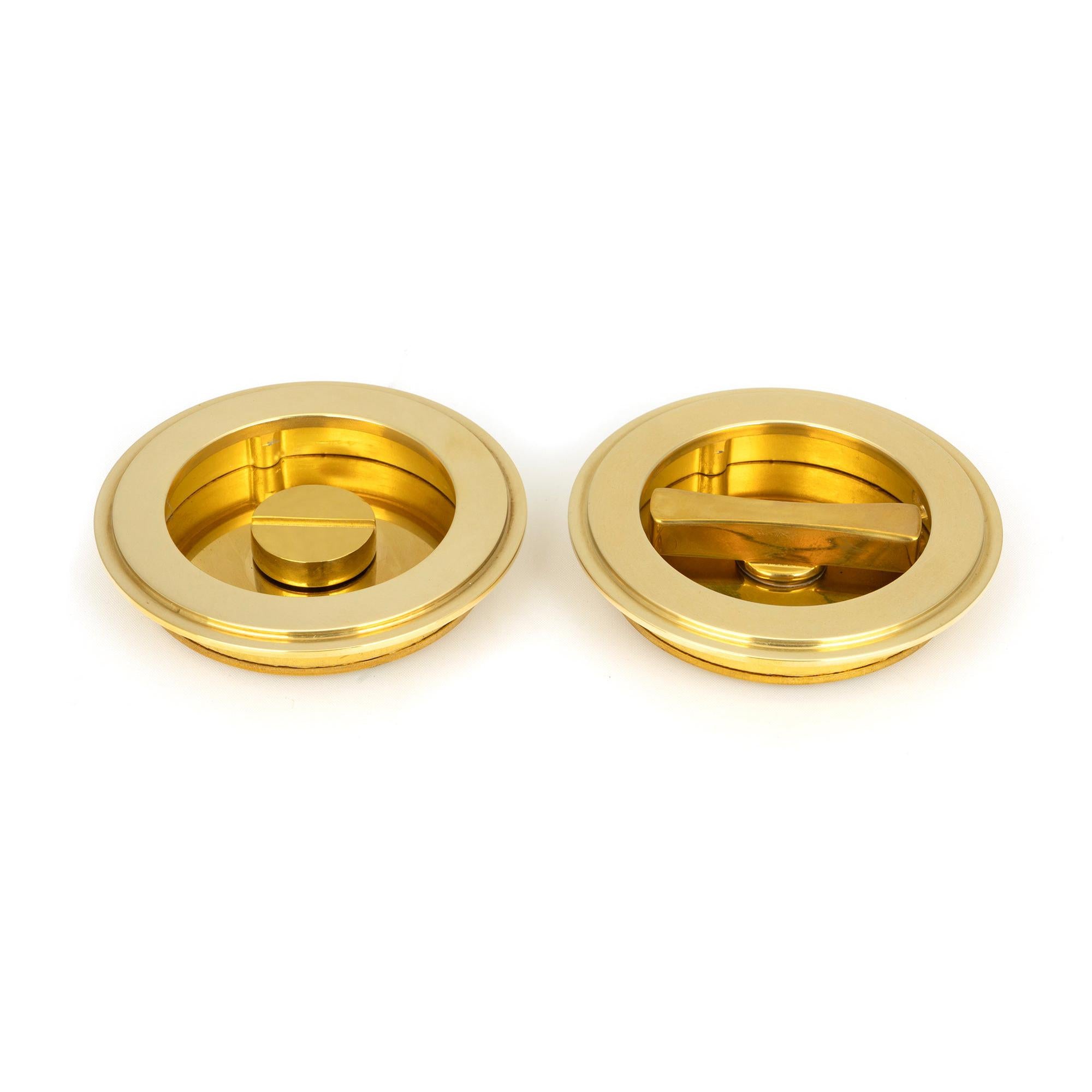 Polished Brass 75mm Art Deco Round Pull - Privacy Set | From The Anvil - Cabinet Pulls - From The Anvil - Yester Home
