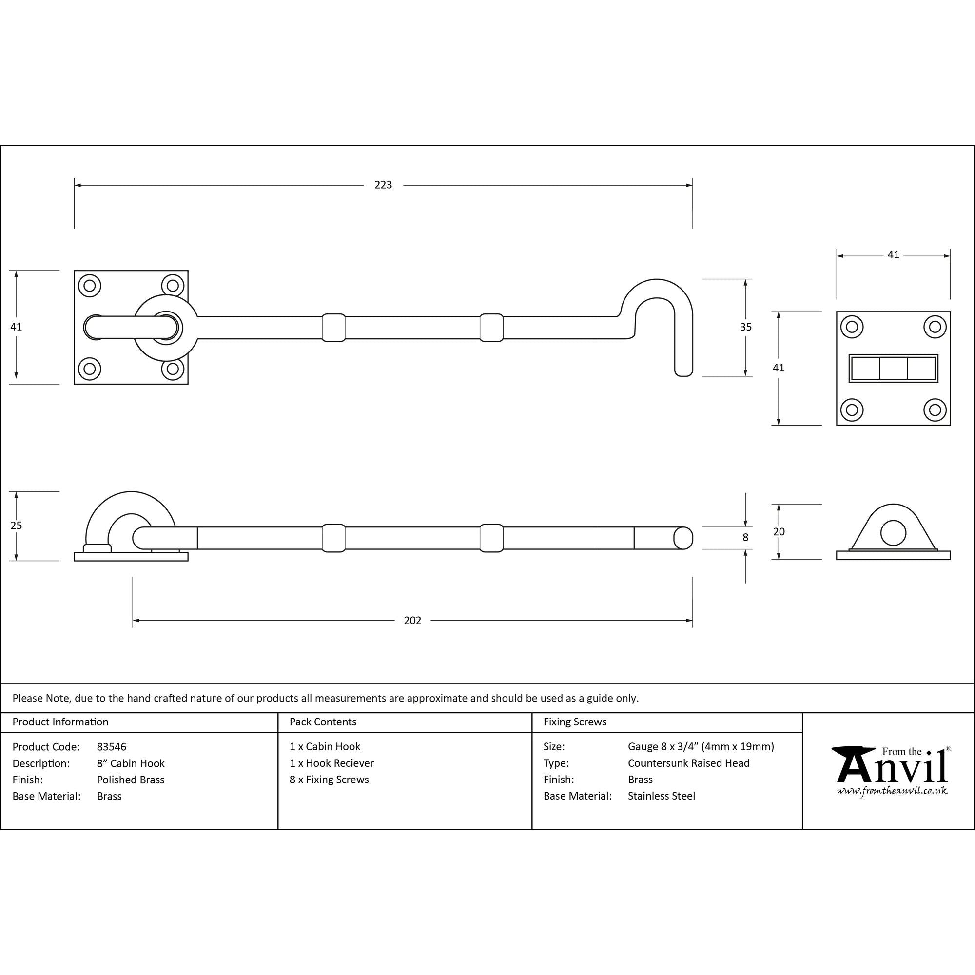 Polished Brass 8" Cabin Hook | From The Anvil - Cabin Hooks - From The Anvil - Yester Home