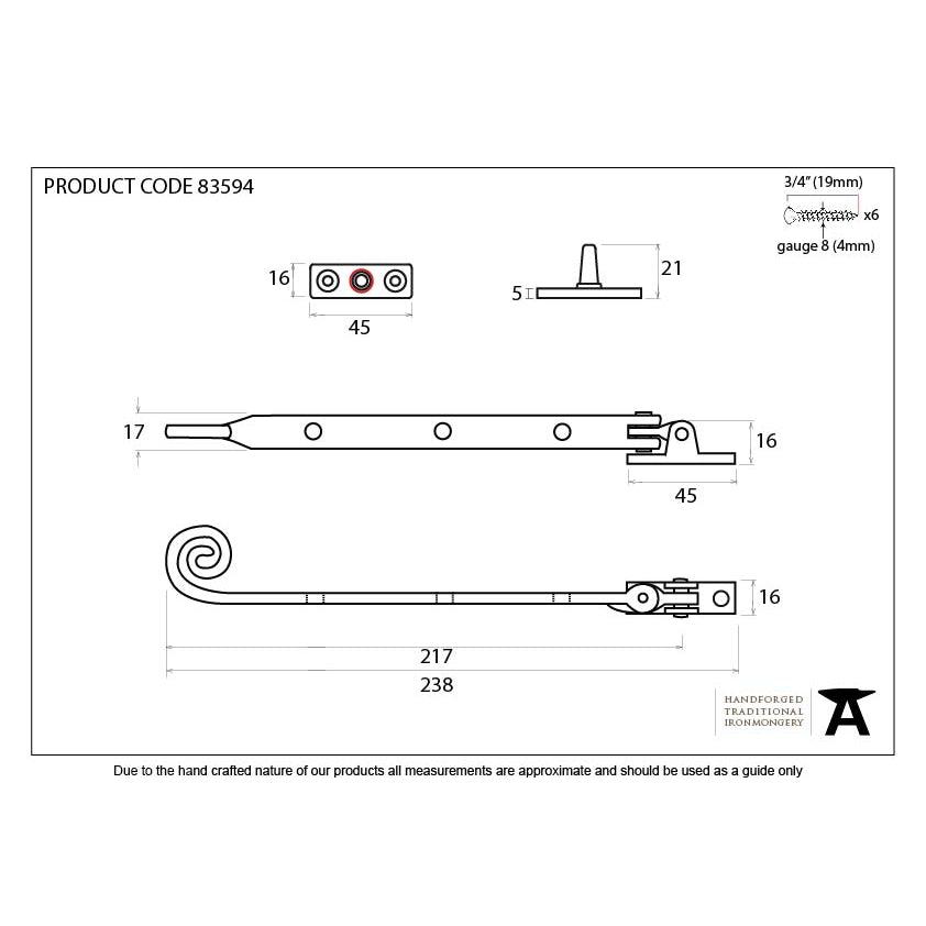 Polished Brass 8" Monkeytail Stay | From The Anvil-Stays-Yester Home