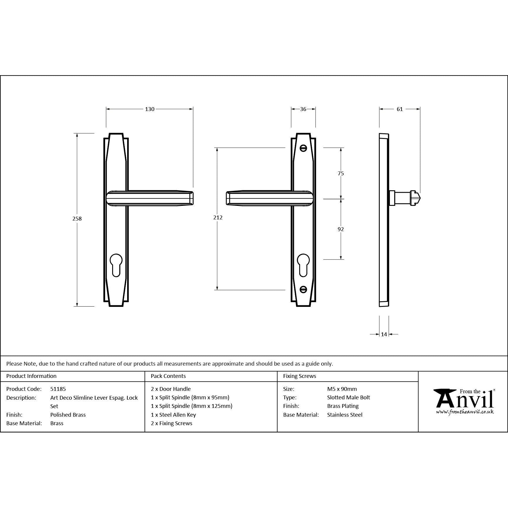 Polished Brass Art Deco Slimline Lever Espag. Lock Set | From The Anvil - Espagnolette - From The Anvil - Yester Home