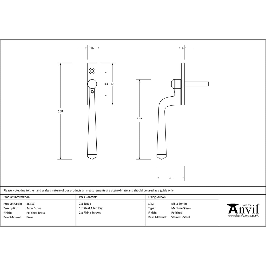Polished Brass Avon Espag | From The Anvil-Espag. Fasteners-Yester Home