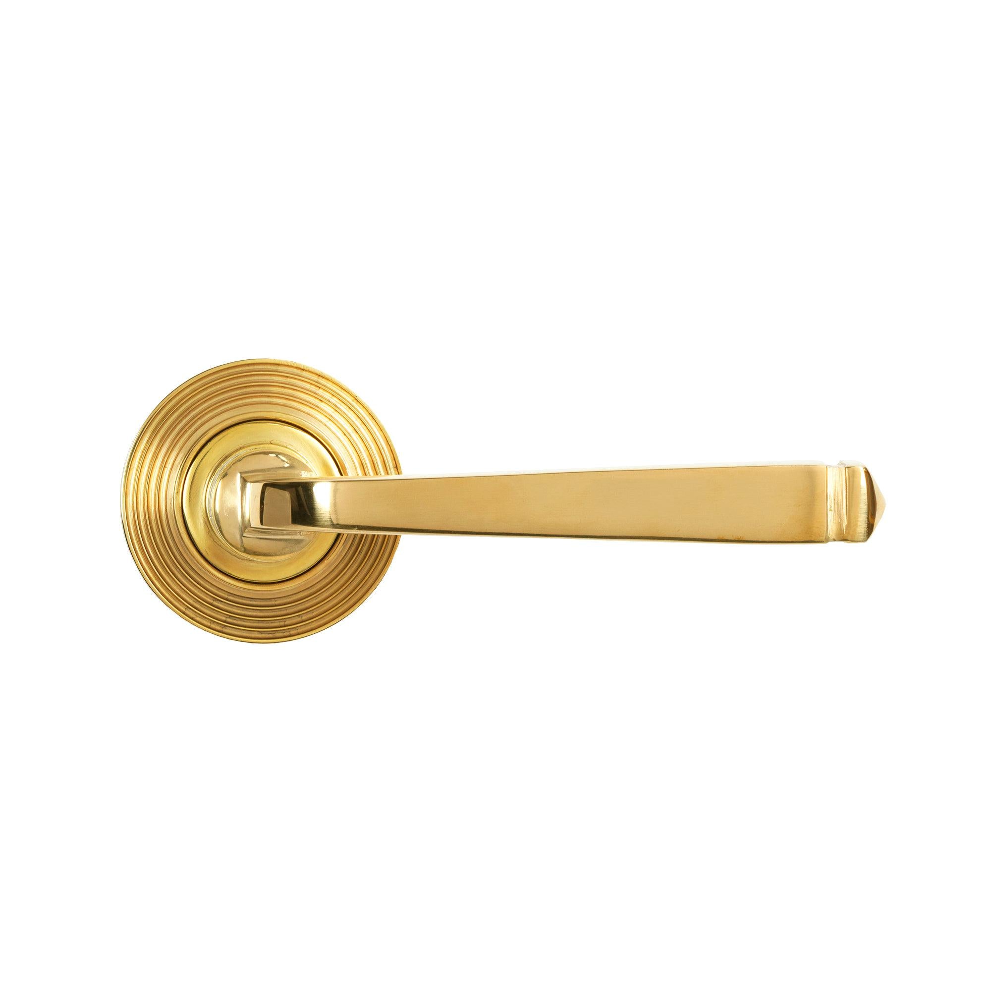 Polished Brass Avon Round Lever on Rose Set (Beehive) - Unsprung | From The Anvil - Concealed - From The Anvil - Yester Home