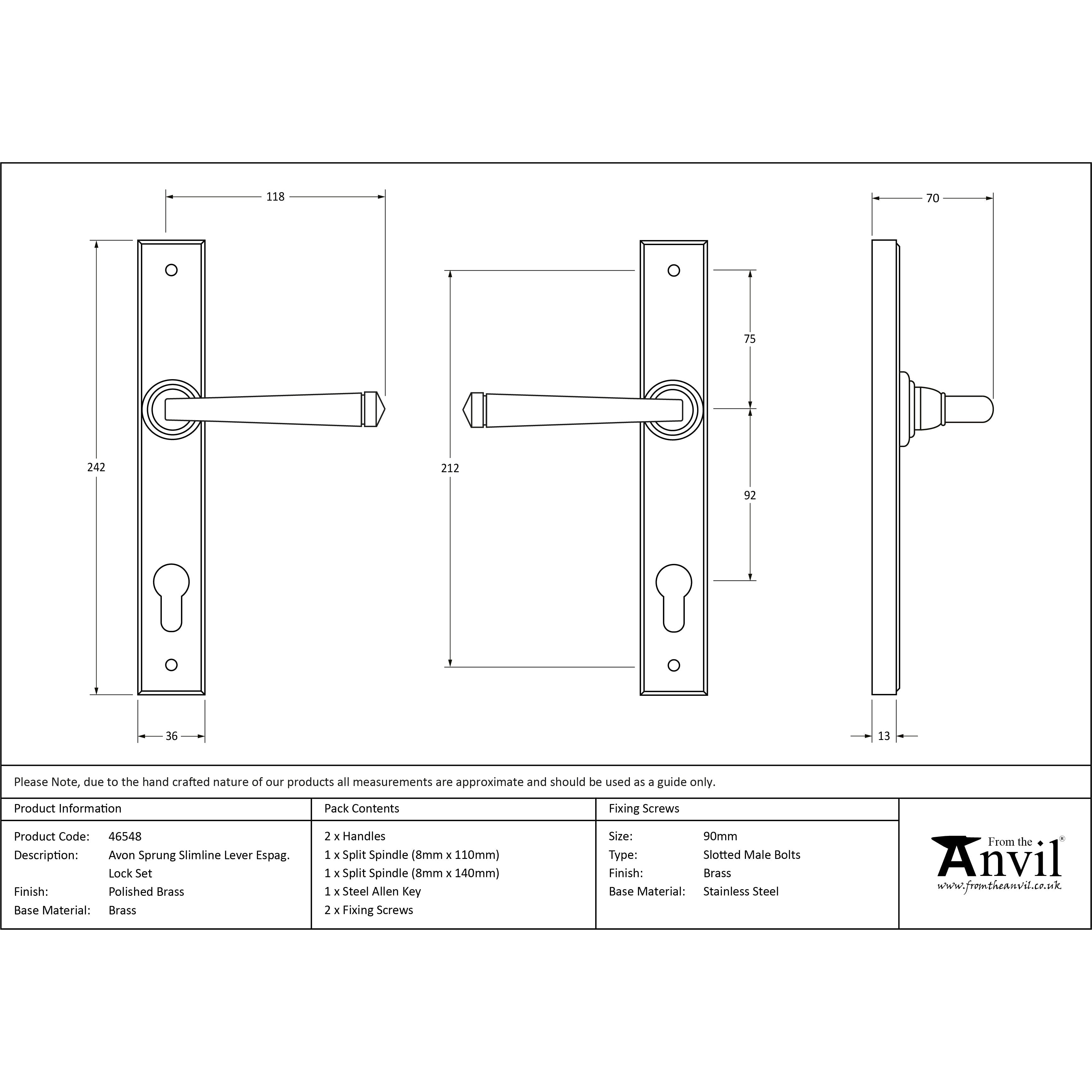 Polished Brass Avon Slimline Lever Espag. Lock Set | From The Anvil-Espagnolette-Yester Home