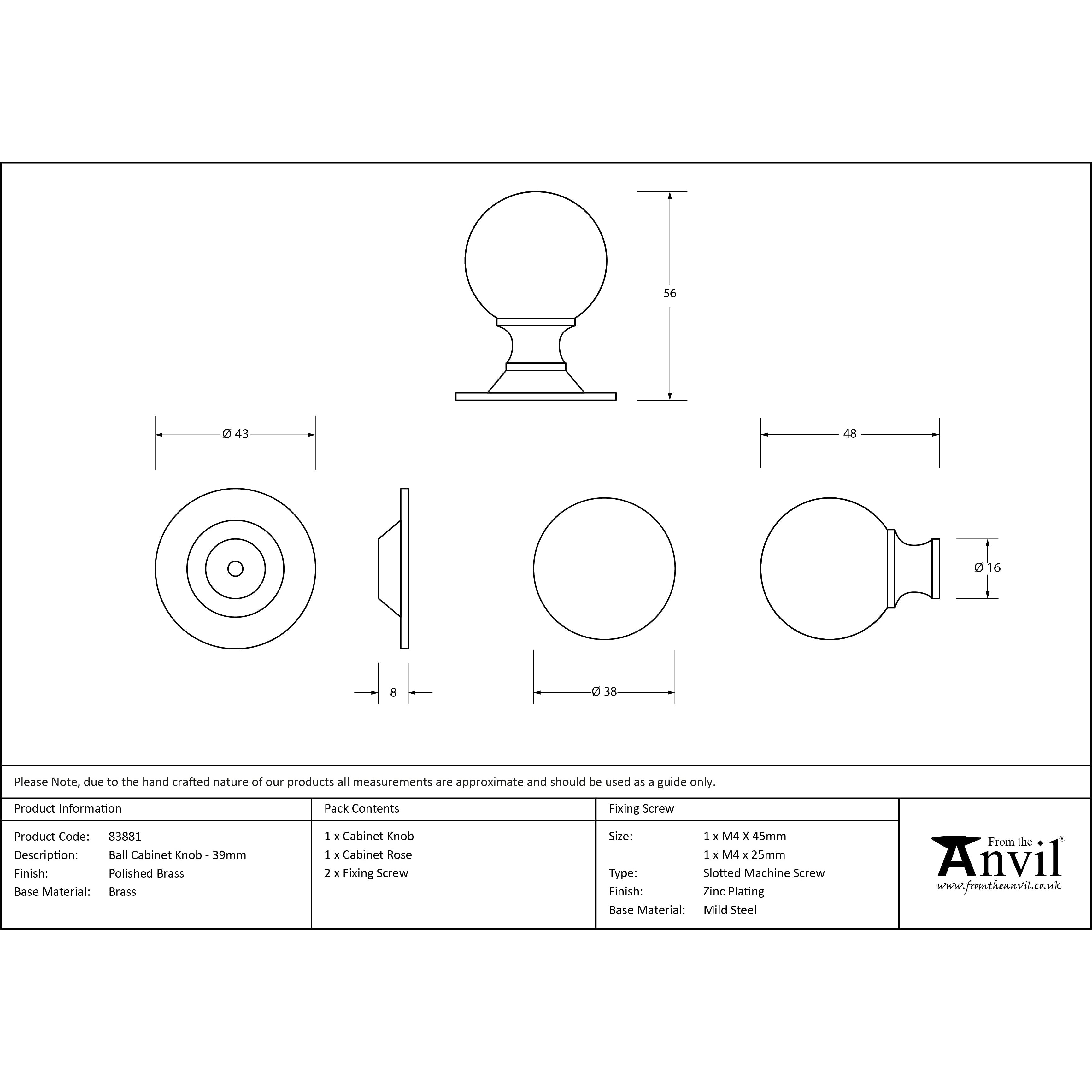 Polished Brass Ball Cabinet Knob 39mm | From The Anvil-Cabinet Knobs-Yester Home