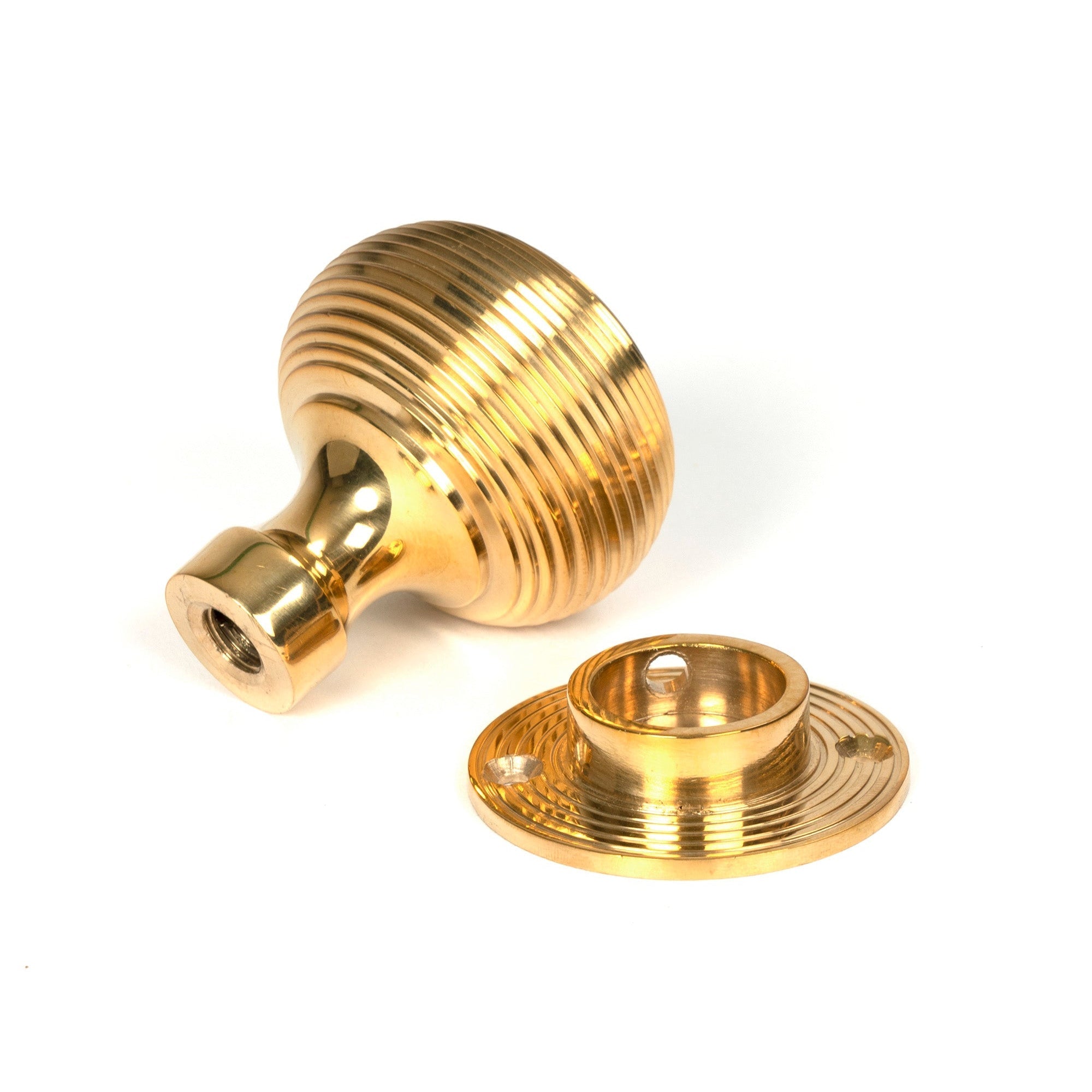 Polished Brass Heavy Beehive Mortice/Rim Knob Set | From The Anvil-Mortice Knobs-Yester Home