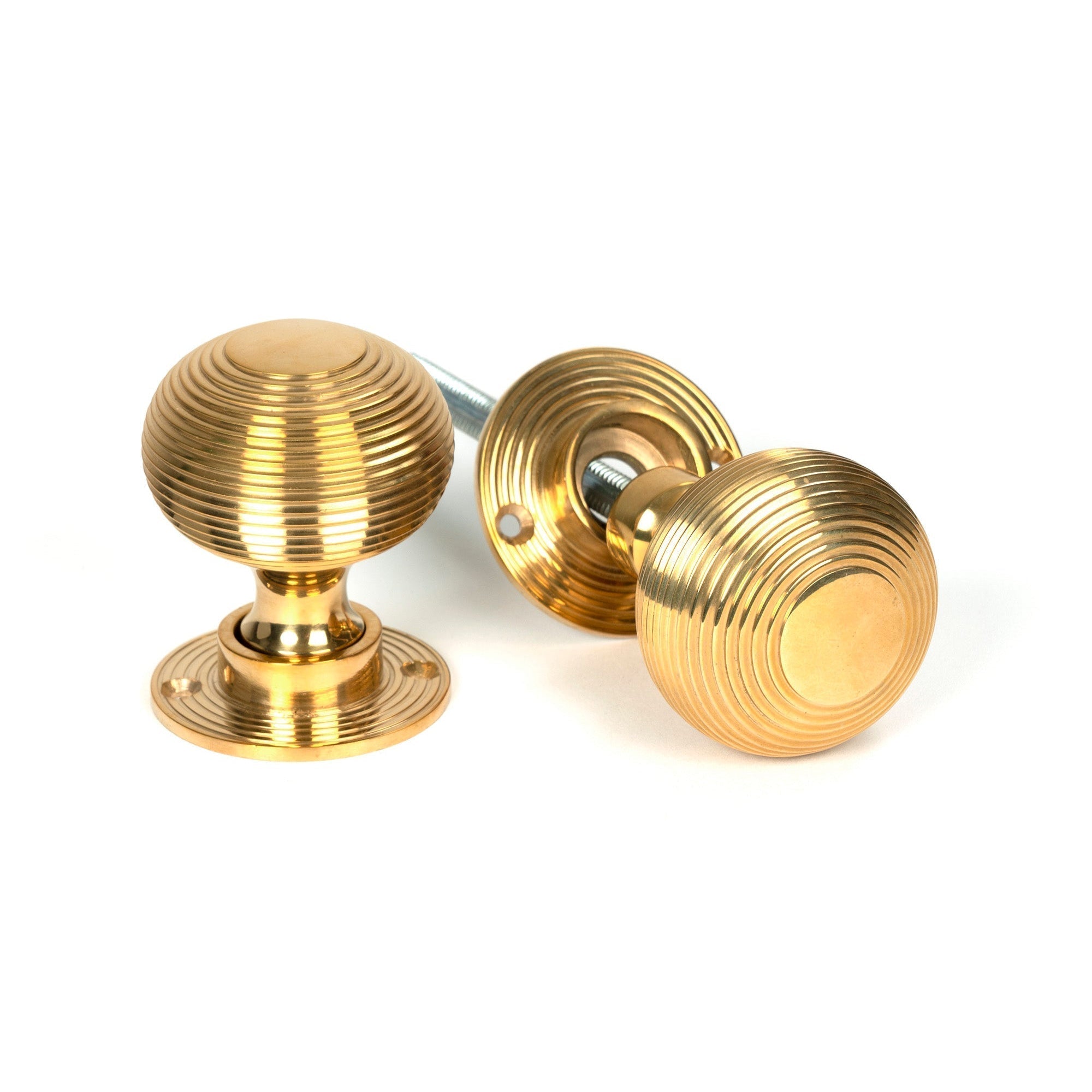 Polished Brass Heavy Beehive Mortice/Rim Knob Set | From The Anvil-Mortice Knobs-Yester Home