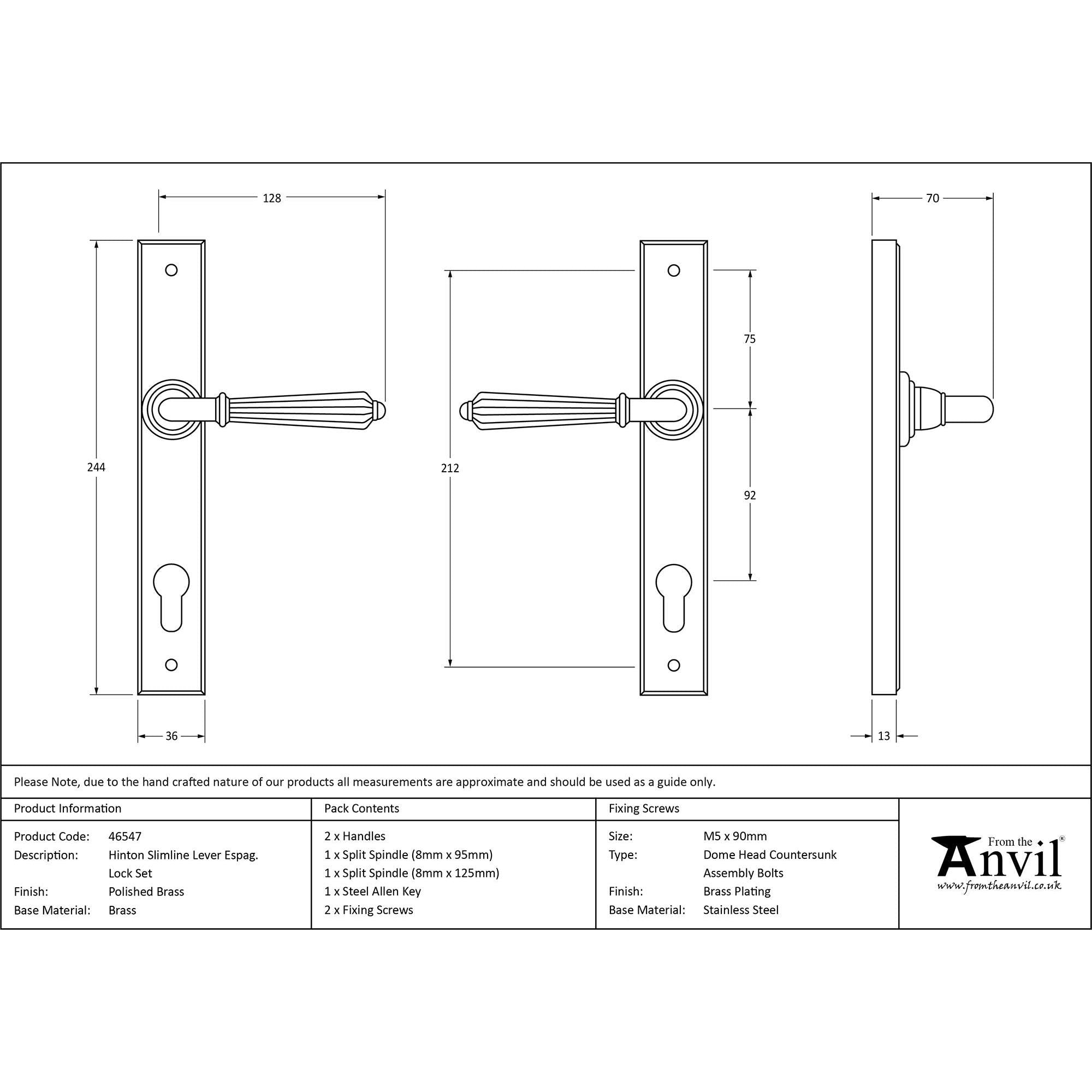 Polished Brass Hinton Slimline Lever Espag. Lock Set | From The Anvil - Espagnolette - From The Anvil - Yester Home