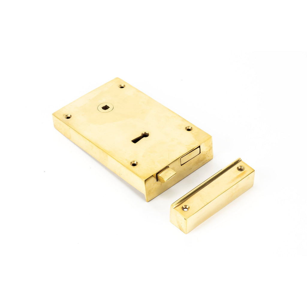 Polished Brass Left Hand Rim Lock - Large | From The Anvil-Rim Locks & Latches-Yester Home