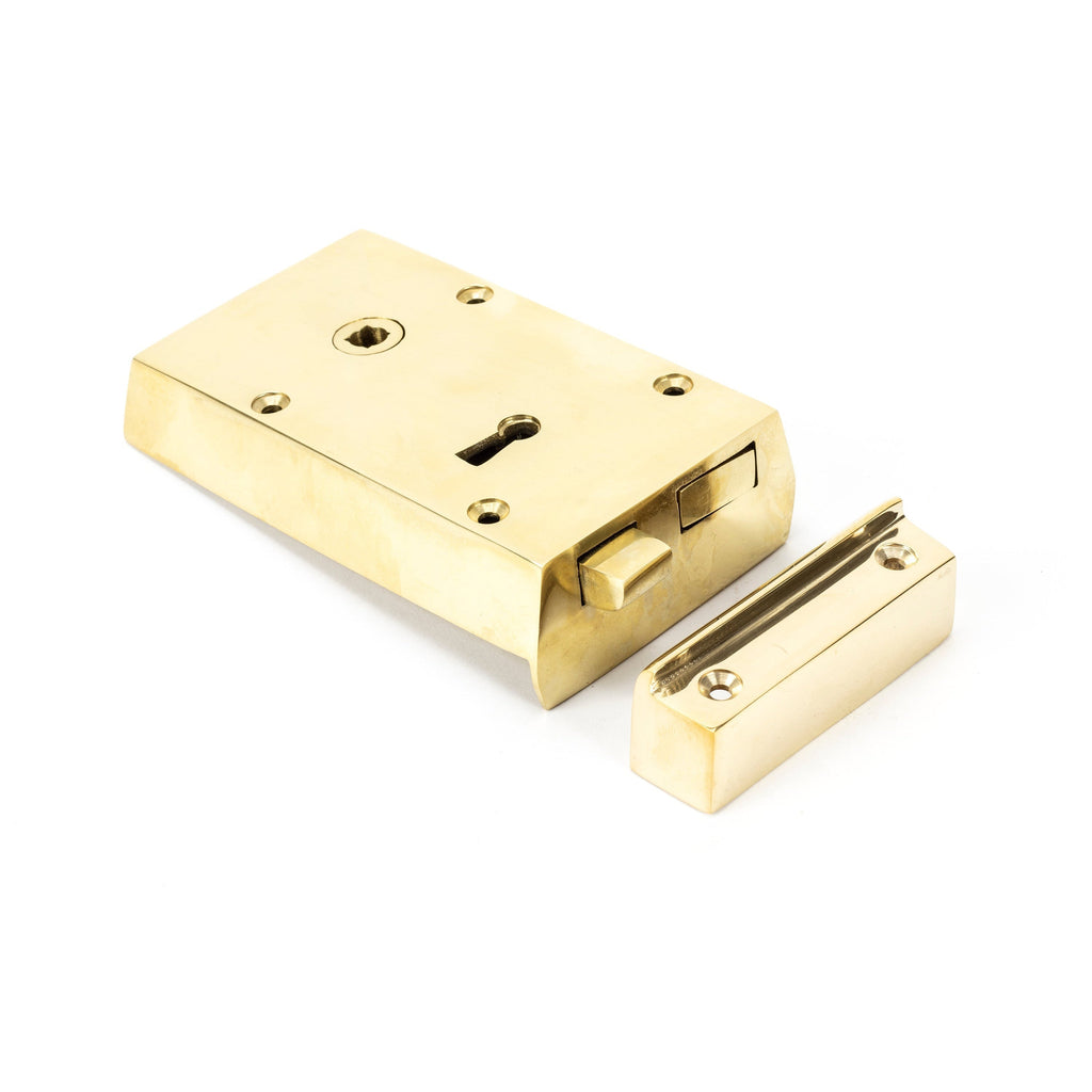 Polished Brass Left Hand Rim Lock - Small | From The Anvil-Rim Locks & Latches-Yester Home
