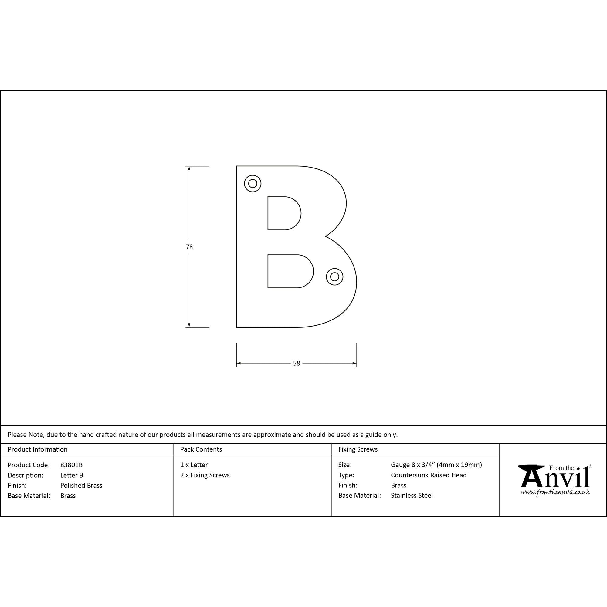 Polished Brass Letter B | From The Anvil - Letters - From The Anvil - Yester Home