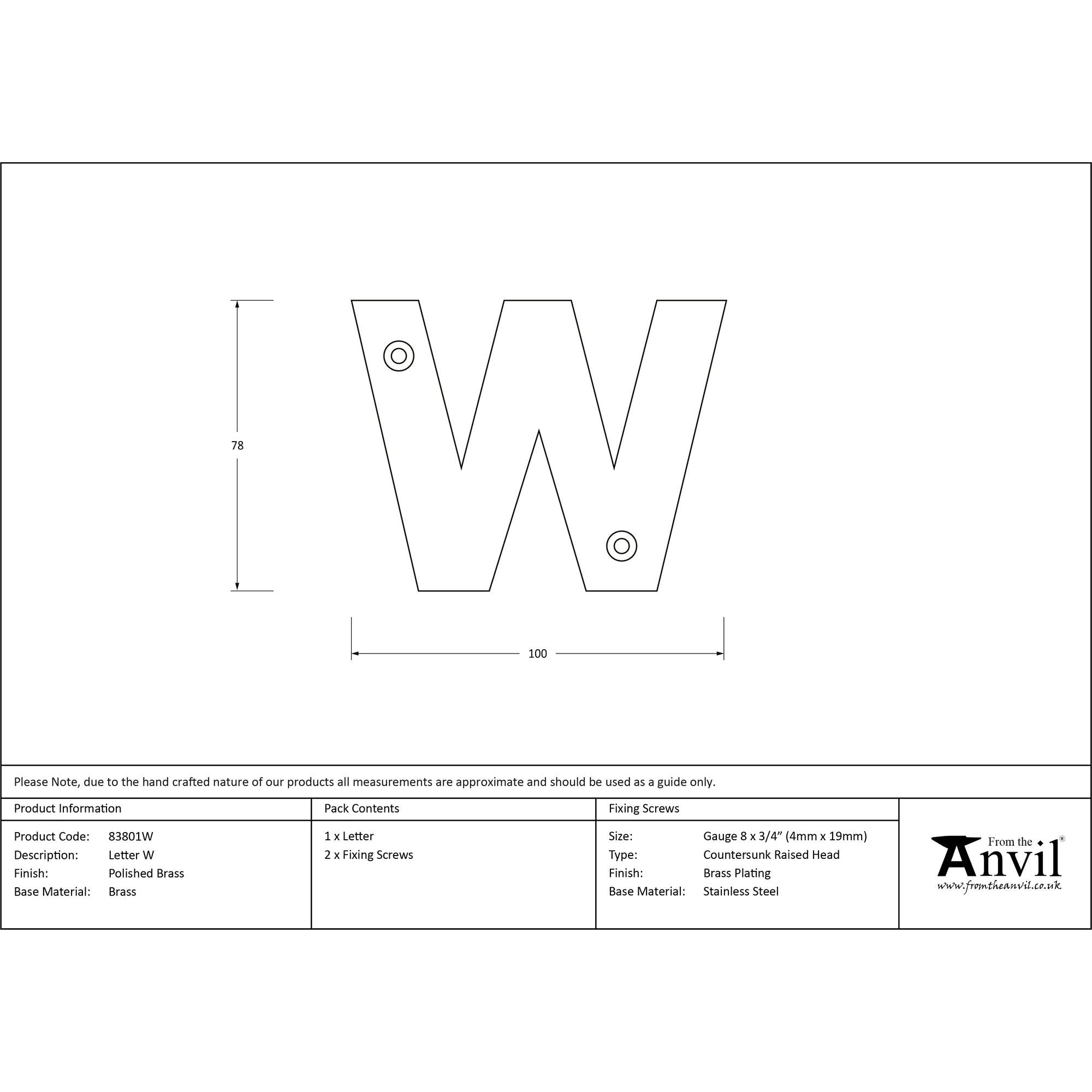 Polished Brass Letter W | From The Anvil - Letters - From The Anvil - Yester Home