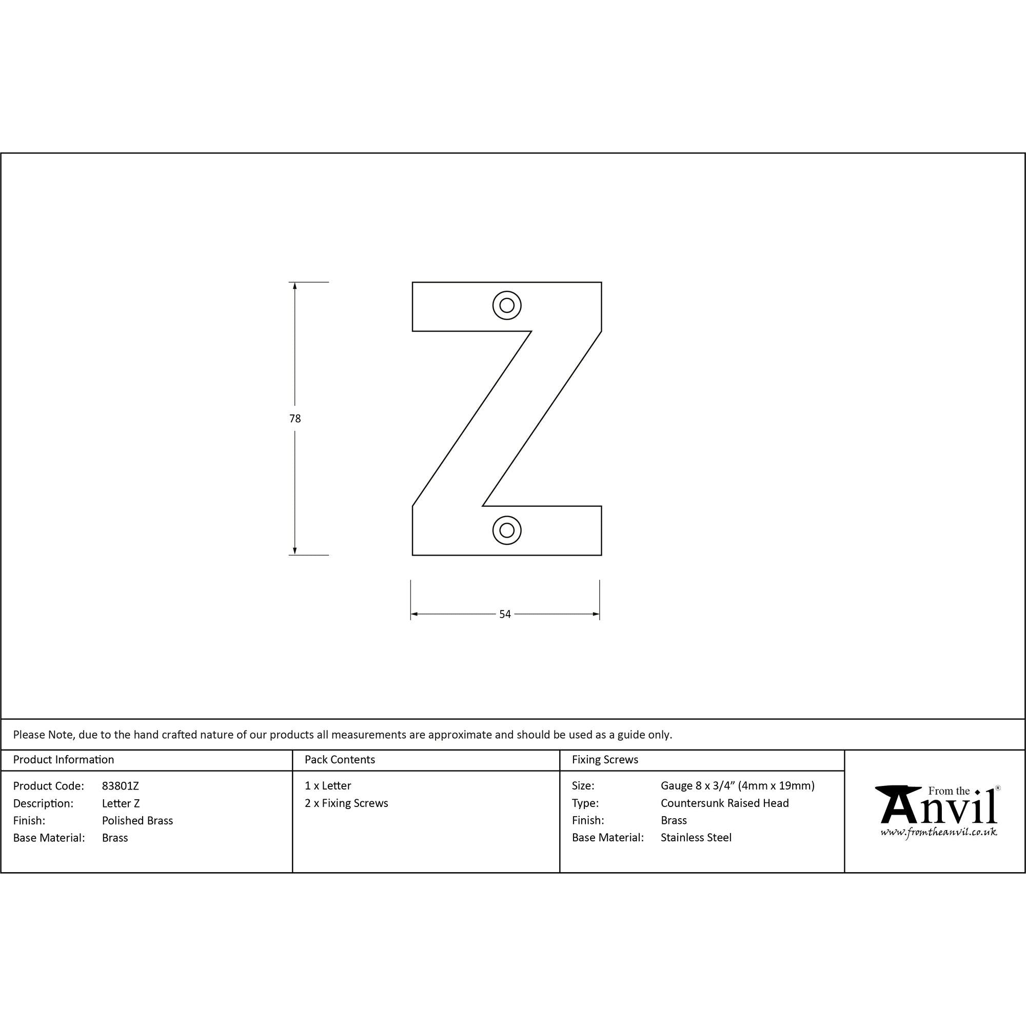 Polished Brass Letter Z | From The Anvil - Letters - From The Anvil - Yester Home