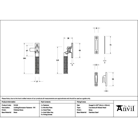 Polished Brass Locking Brompton Fastener – RH - Locking Fasteners - From The Anvil - Yester Home