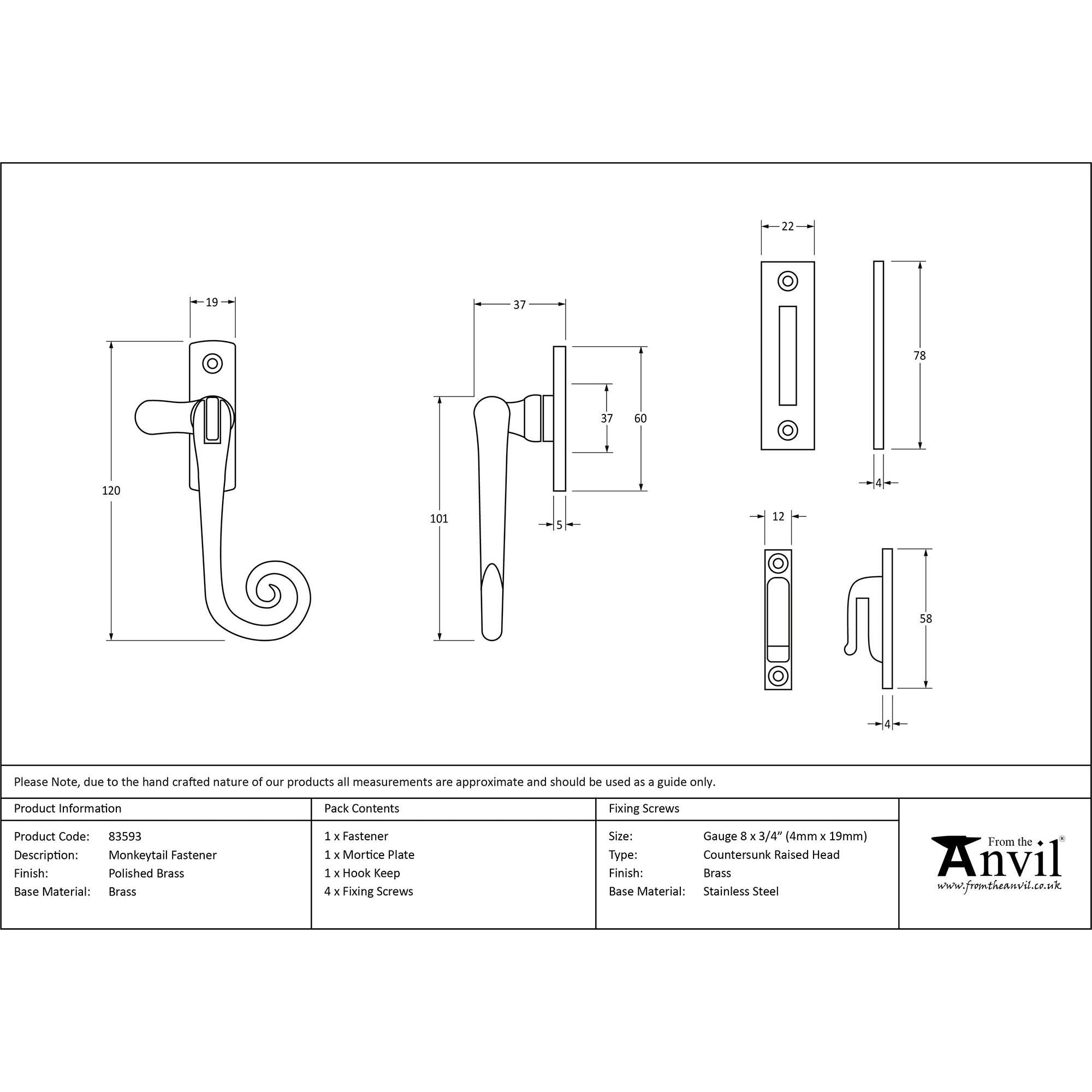 Polished Brass Monkeytail Fastener | From The Anvil - Fasteners - From The Anvil - Yester Home
