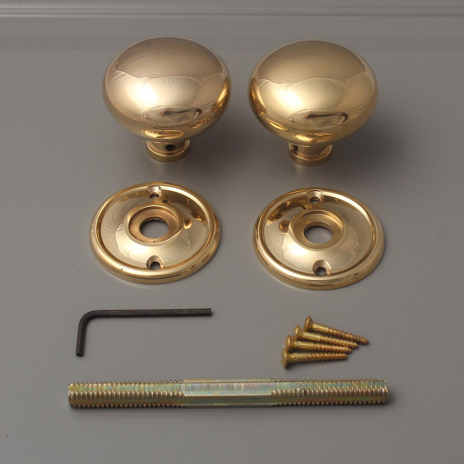 Polished Brass Mushroom Mortice/Rim Knob Set-Door Knobs-Yester Home