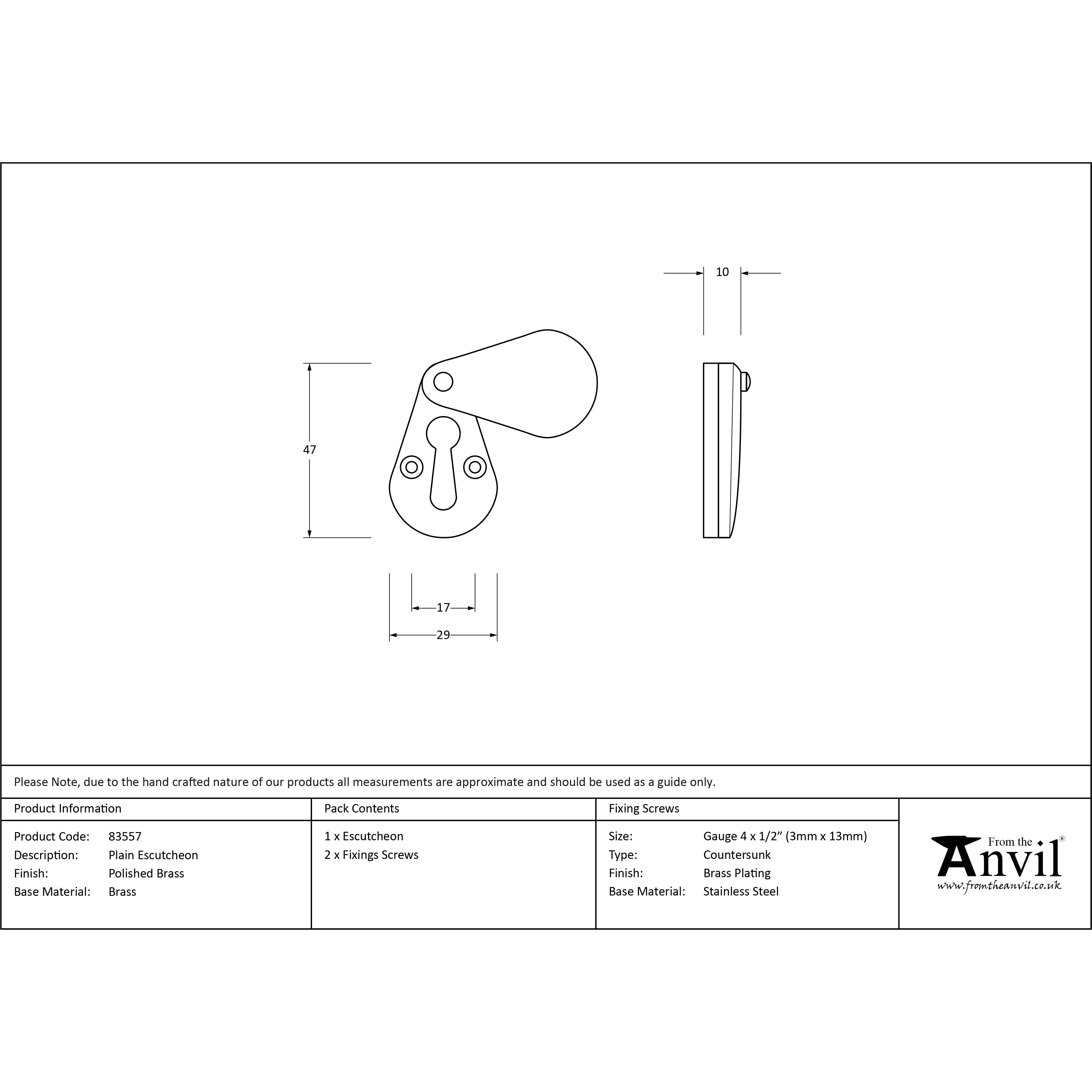 Polished Brass Plain Escutcheon | From The Anvil-Escutcheons-Yester Home