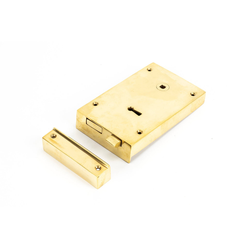 Polished Brass Right Hand Rim Lock - Large | From The Anvil-Rim Locks & Latches-Yester Home