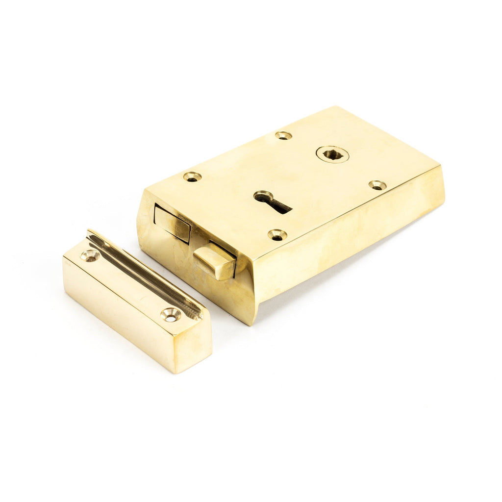 Polished Brass Right Hand Rim Lock - Small | From The Anvil-Rim Locks & Latches-Yester Home
