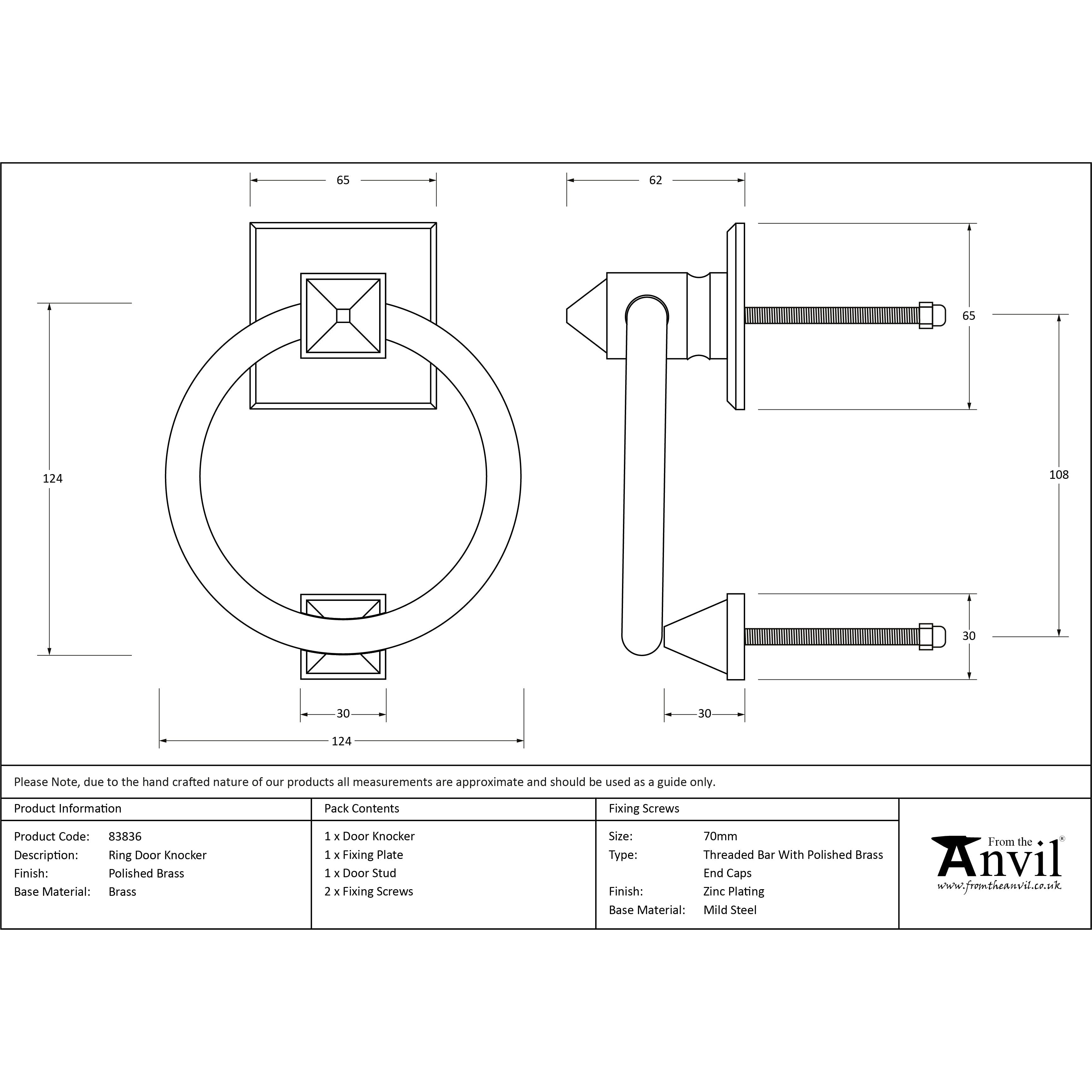 Polished Brass Ring Door Knocker | From The Anvil-Bolt-Through Door Knockers-Yester Home