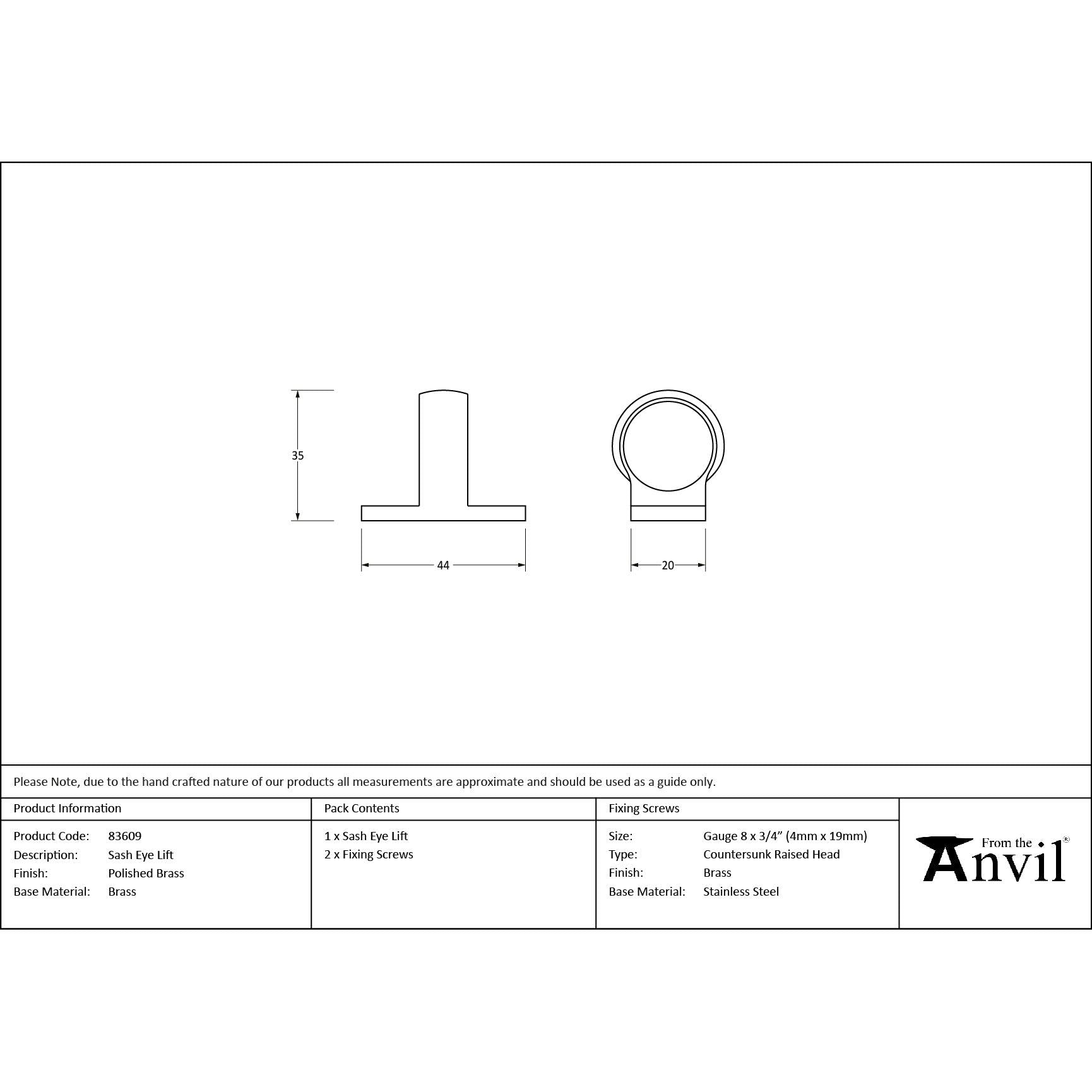 Polished Brass Sash Eye Lift | From The Anvil - Sash Lifts - From The Anvil - Yester Home