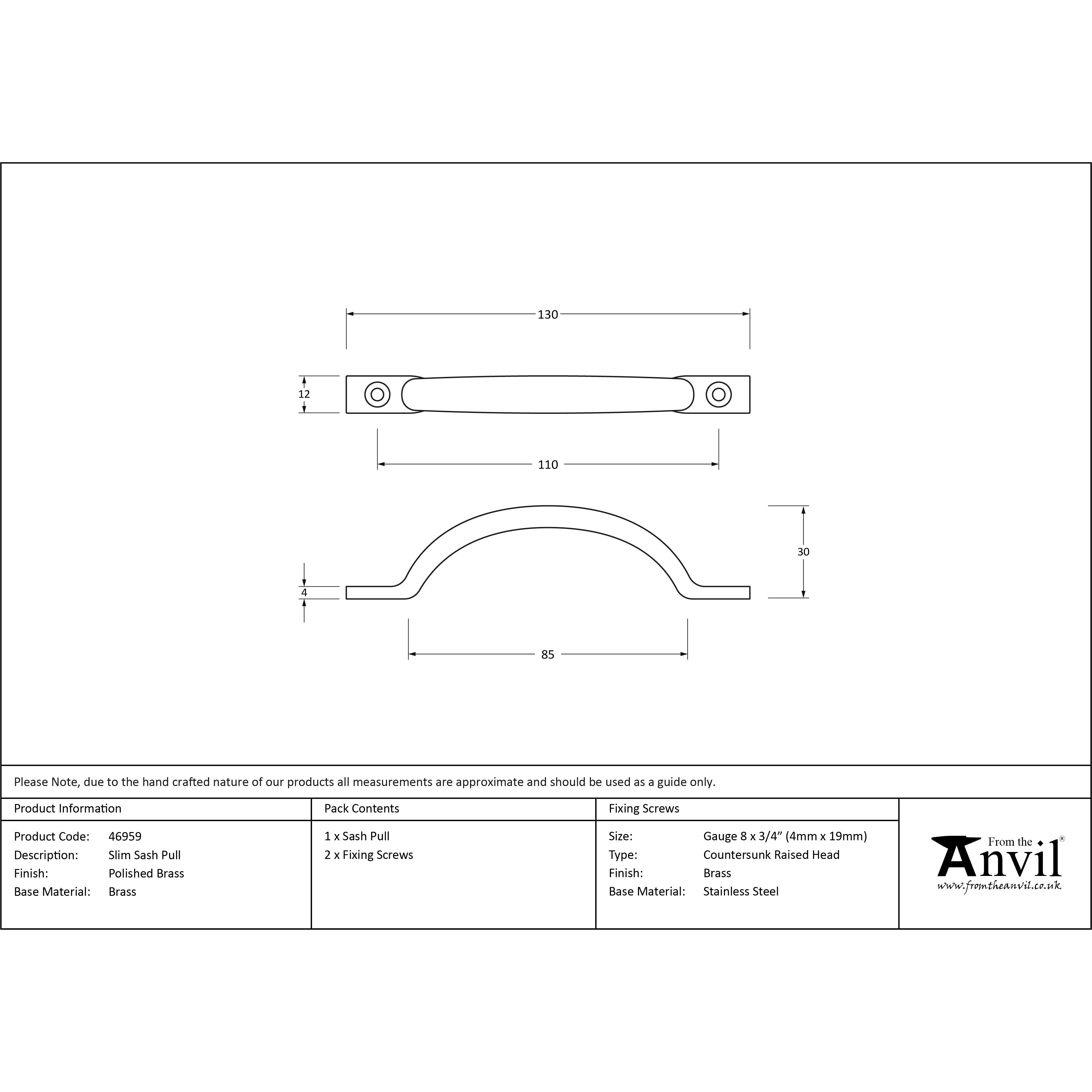 Polished Brass Slim Sash Pull | From The Anvil-Sash Lifts-Yester Home