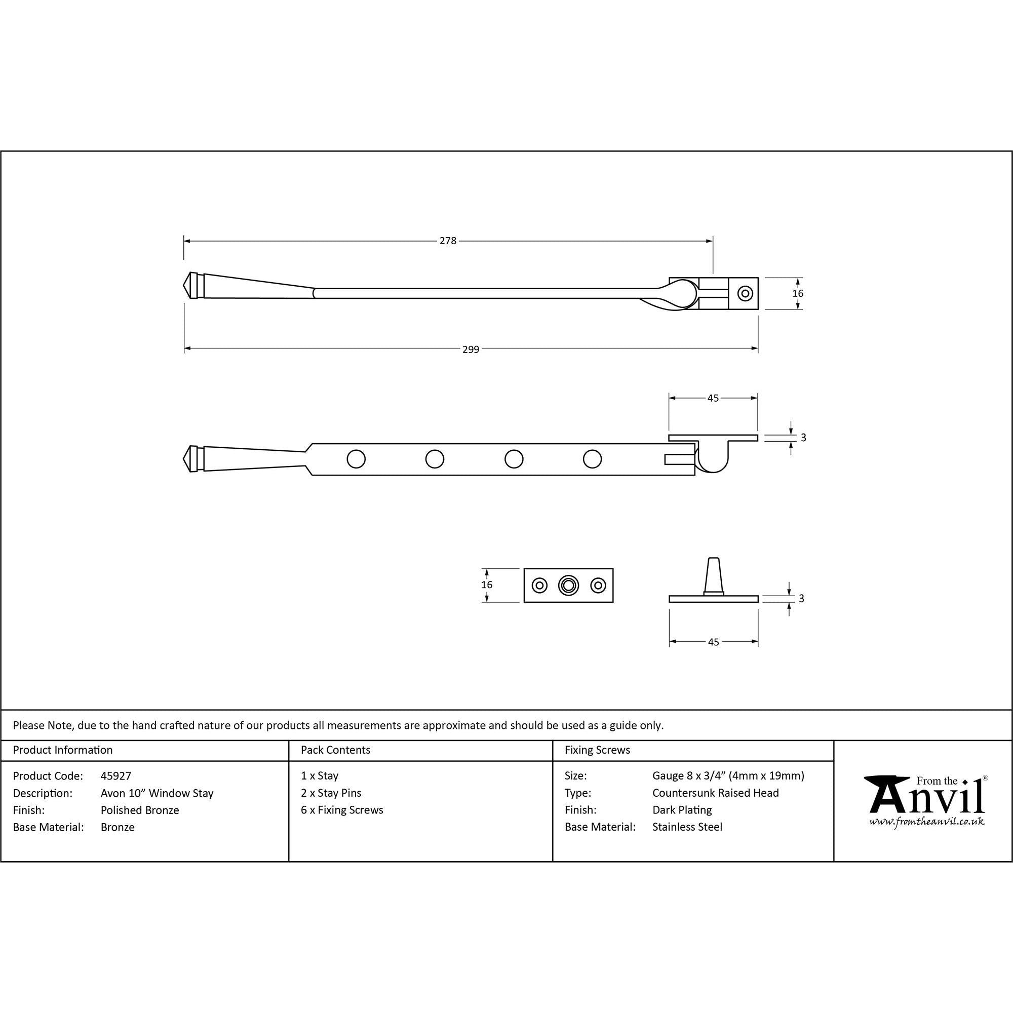 Polished Bronze 10" Avon Stay | From The Anvil - Stays - From The Anvil - Yester Home
