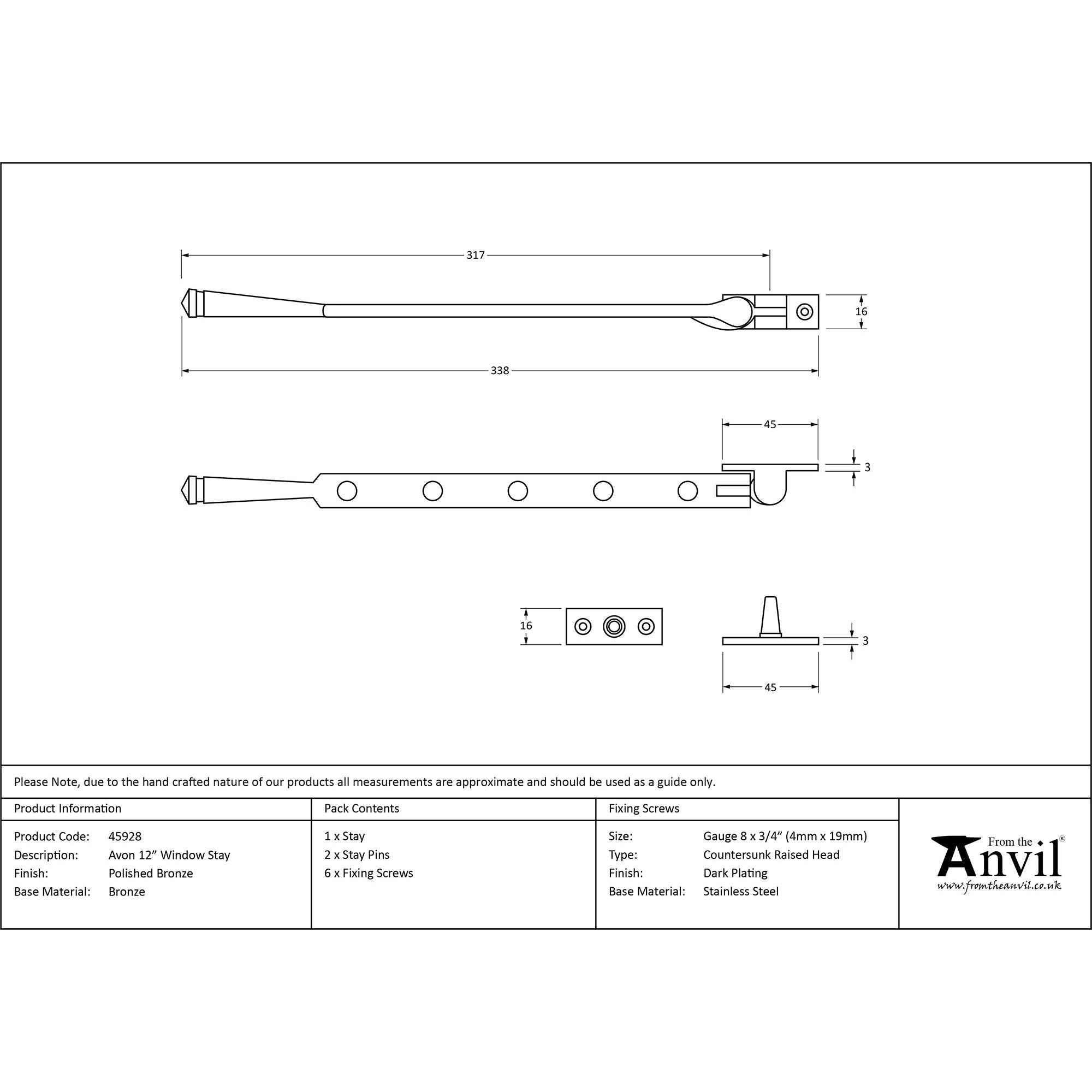 Polished Bronze 12" Avon Stay | From The Anvil - Stays - From The Anvil - Yester Home