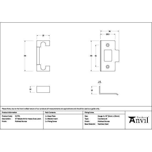 Polished Bronze ½" Rebate Kit for Heavy Duty Latch - Latches - From The Anvil - Yester Home